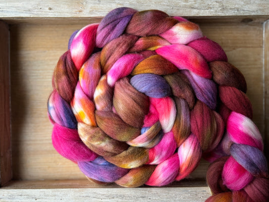 One of a Kind Batch - 100 grams of Spinning Fibre - 100% Targhee - 23 Micron - Hand Dyed Combed Top