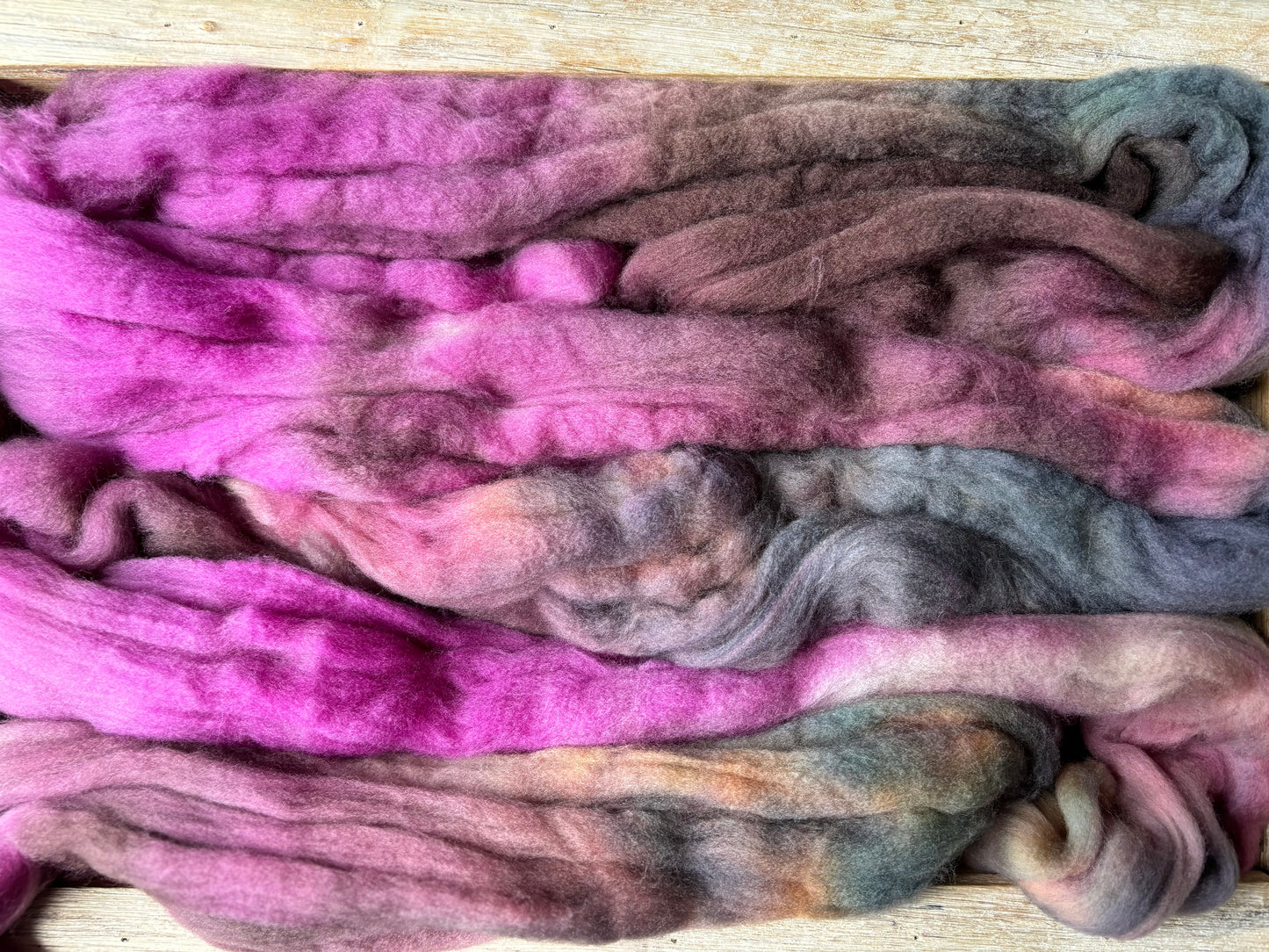 One of a Kind Batch - 100 grams of Spinning Fibre - 80% Superwash Merino Wool/ 20% Nylon - 22.5 Micron - Hand Dyed Combed Top