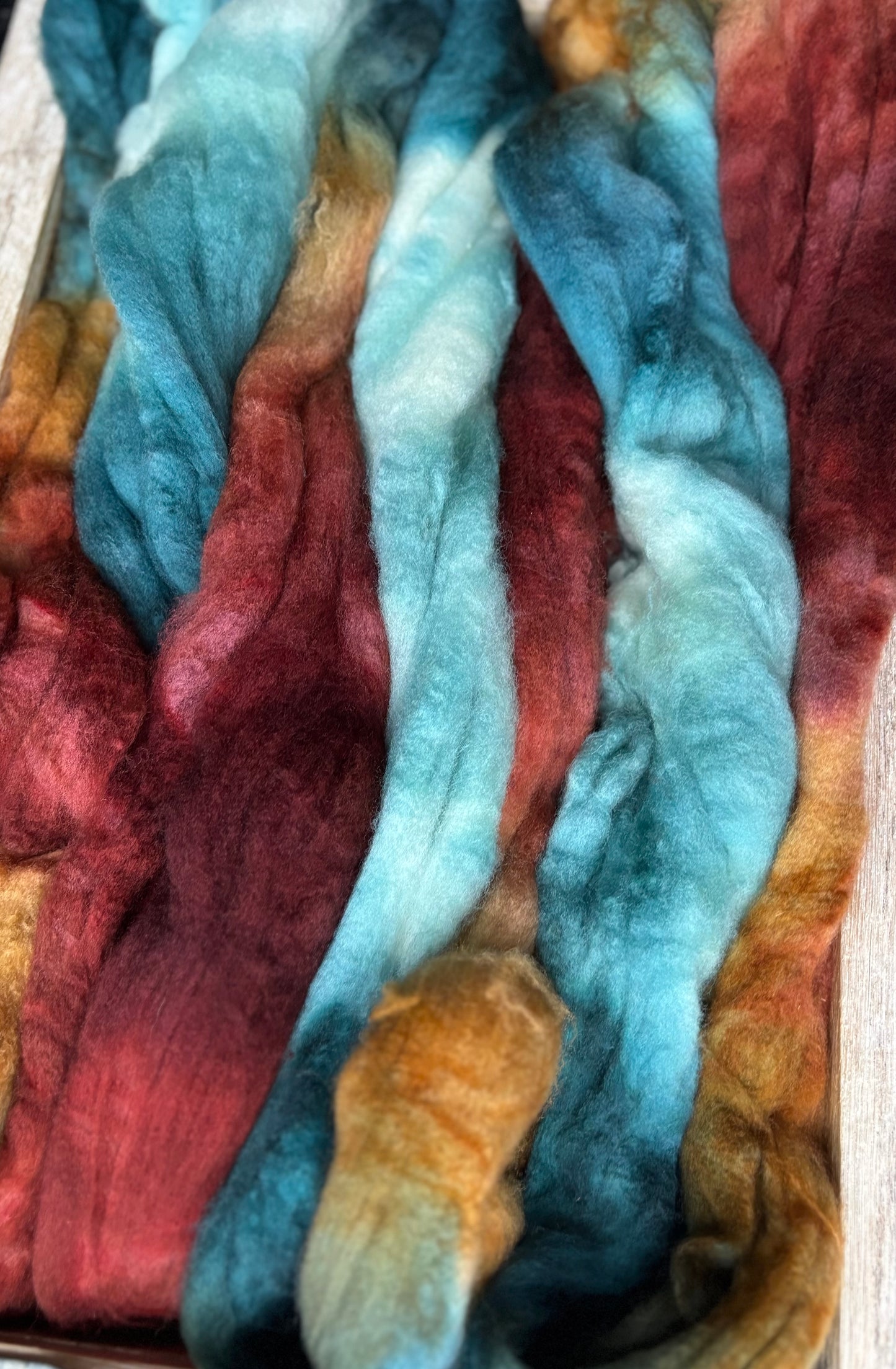 One of a Kind Batch - 100 grams of Spinning Fibre - Superwash Merino Wool 22 Micron - Hand Dyed Combed Top