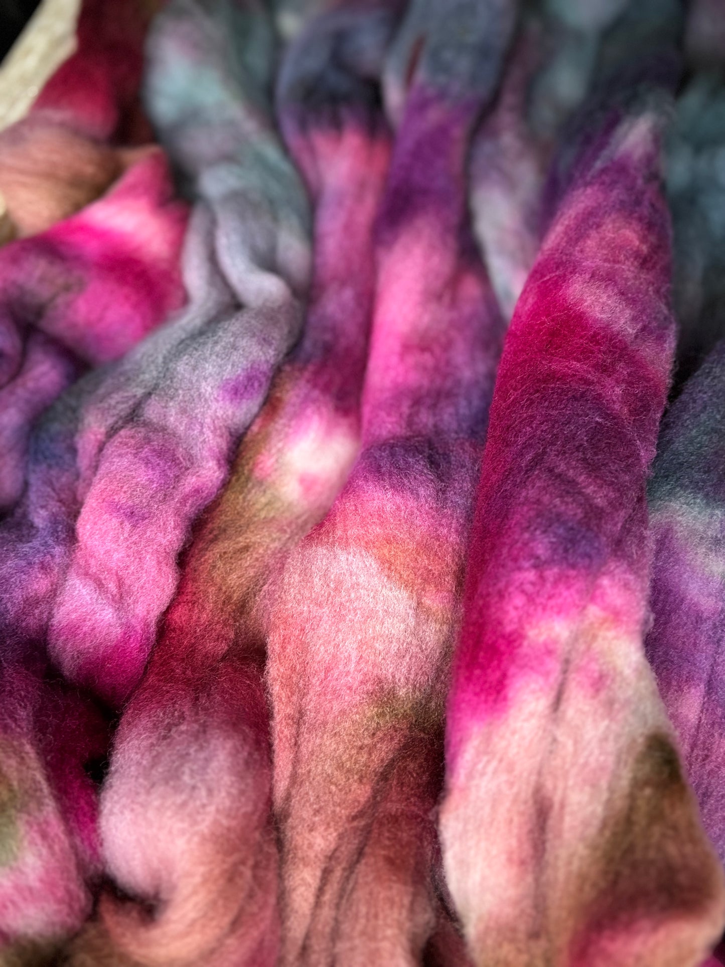 One of a Kind Batch - 100 grams of Spinning Fibre - 100% Targhee - 23 Micron - Hand Dyed Combed Top