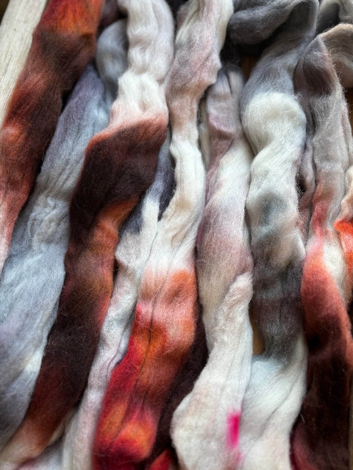 One of a Kind Batch - 100 grams of Spinning Fibre - 100% Targhee - 23 Micron - Hand Dyed Combed Top