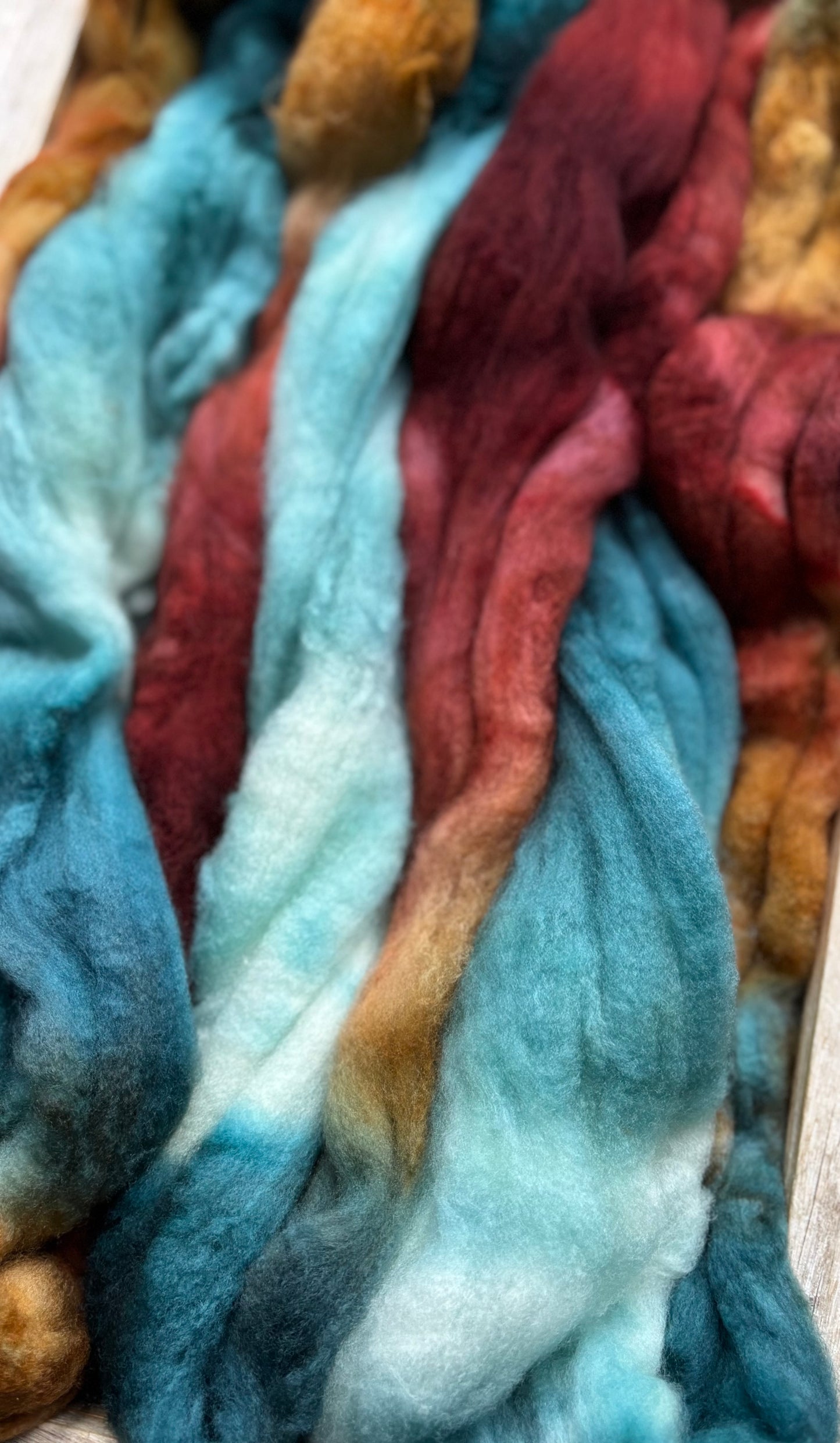 One of a Kind Batch - 100 grams of Spinning Fibre - Superwash Merino Wool 22 Micron - Hand Dyed Combed Top