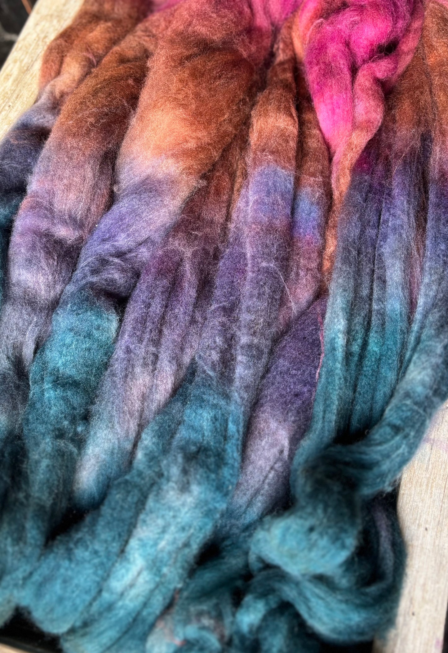 One of a Kind Batch - 100 grams of Spinning Fibre - 80% Superwash Merino Wool/ 20% Nylon - 22.5 Micron - Hand Dyed Combed Top