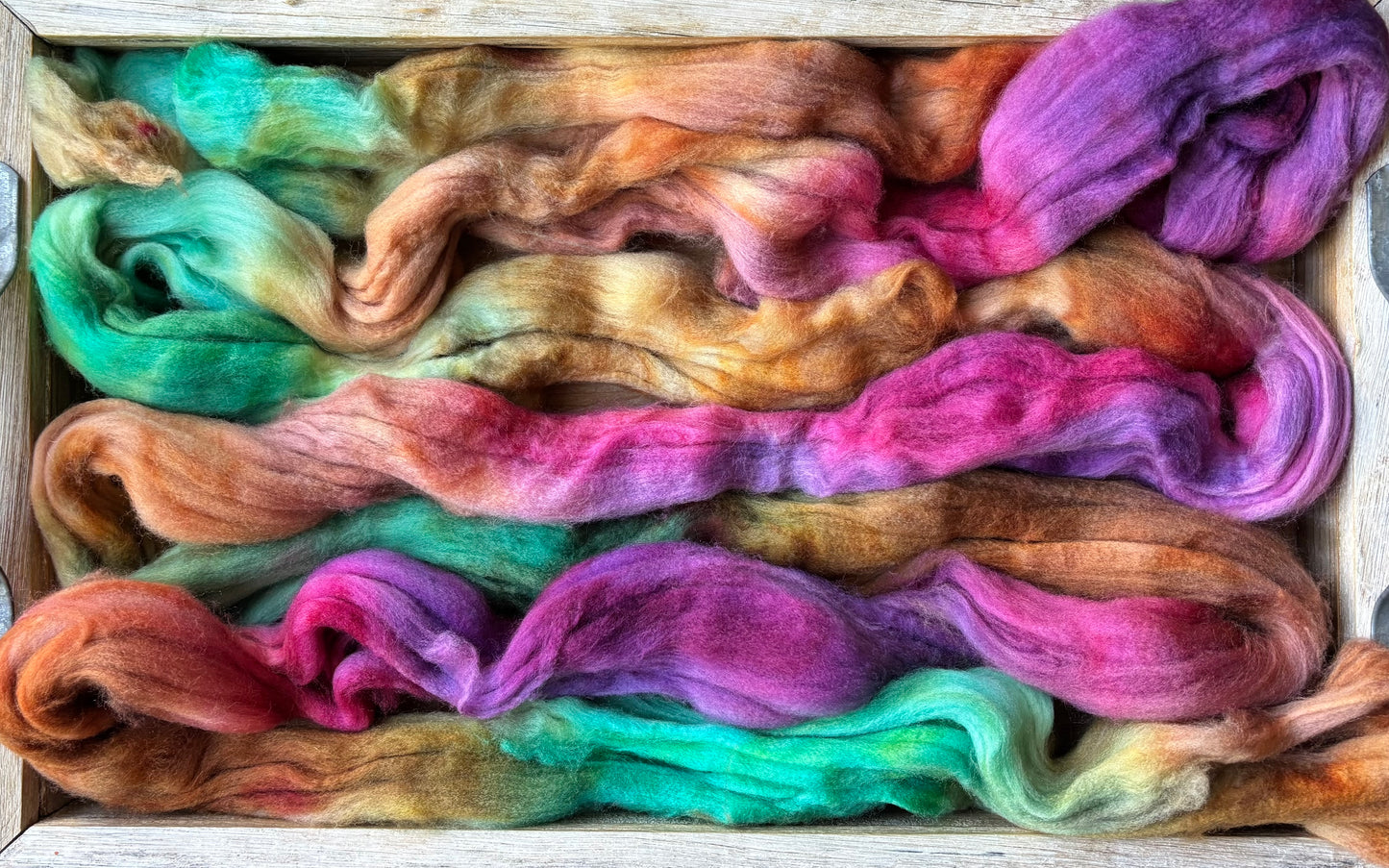 One of a Kind Batch - 100 grams of Spinning Fibre - Superwash Merino Wool 22 Micron - Hand Dyed Combed Top