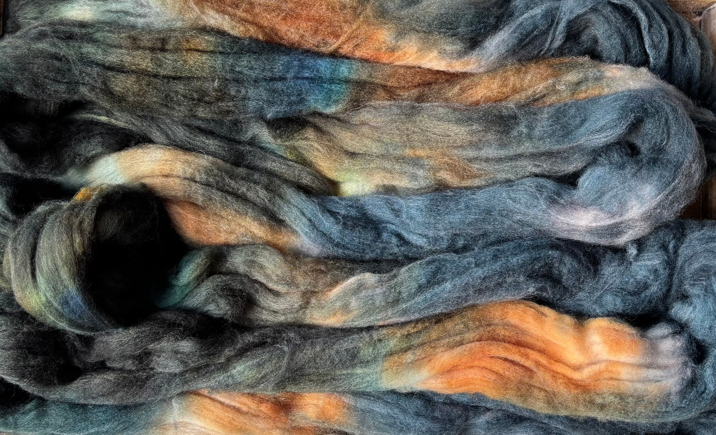 One of a Kind Batch - 100 grams of Spinning Fibre - 80% Superwash Merino Wool/ 20% Nylon - 22.5 Micron - Hand Dyed Combed Top