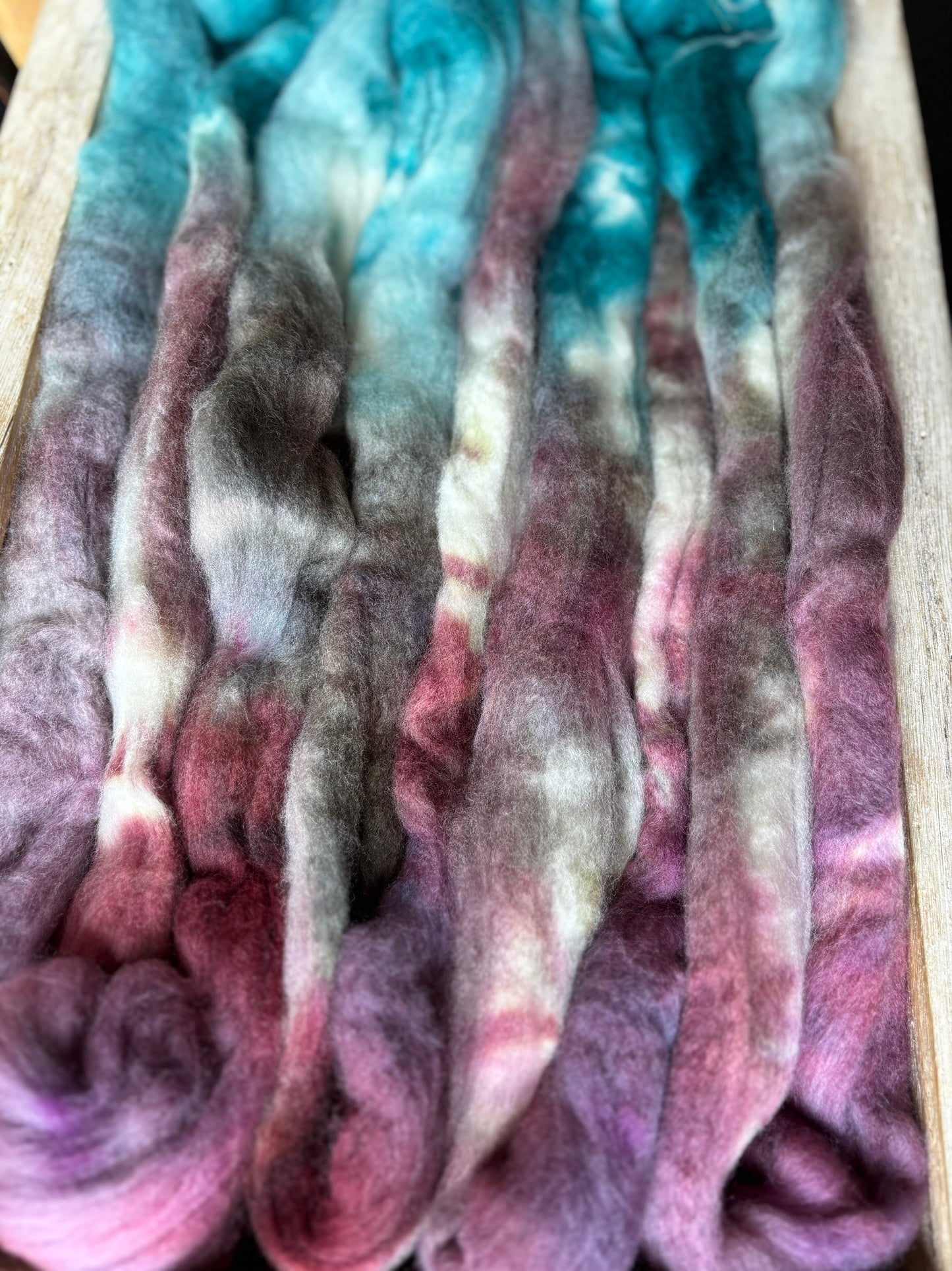 One of a Kind Batch - 100 grams of Spinning Fibre - Untreated Merino Wool 22 Micron - Hand Dyed Combed Top