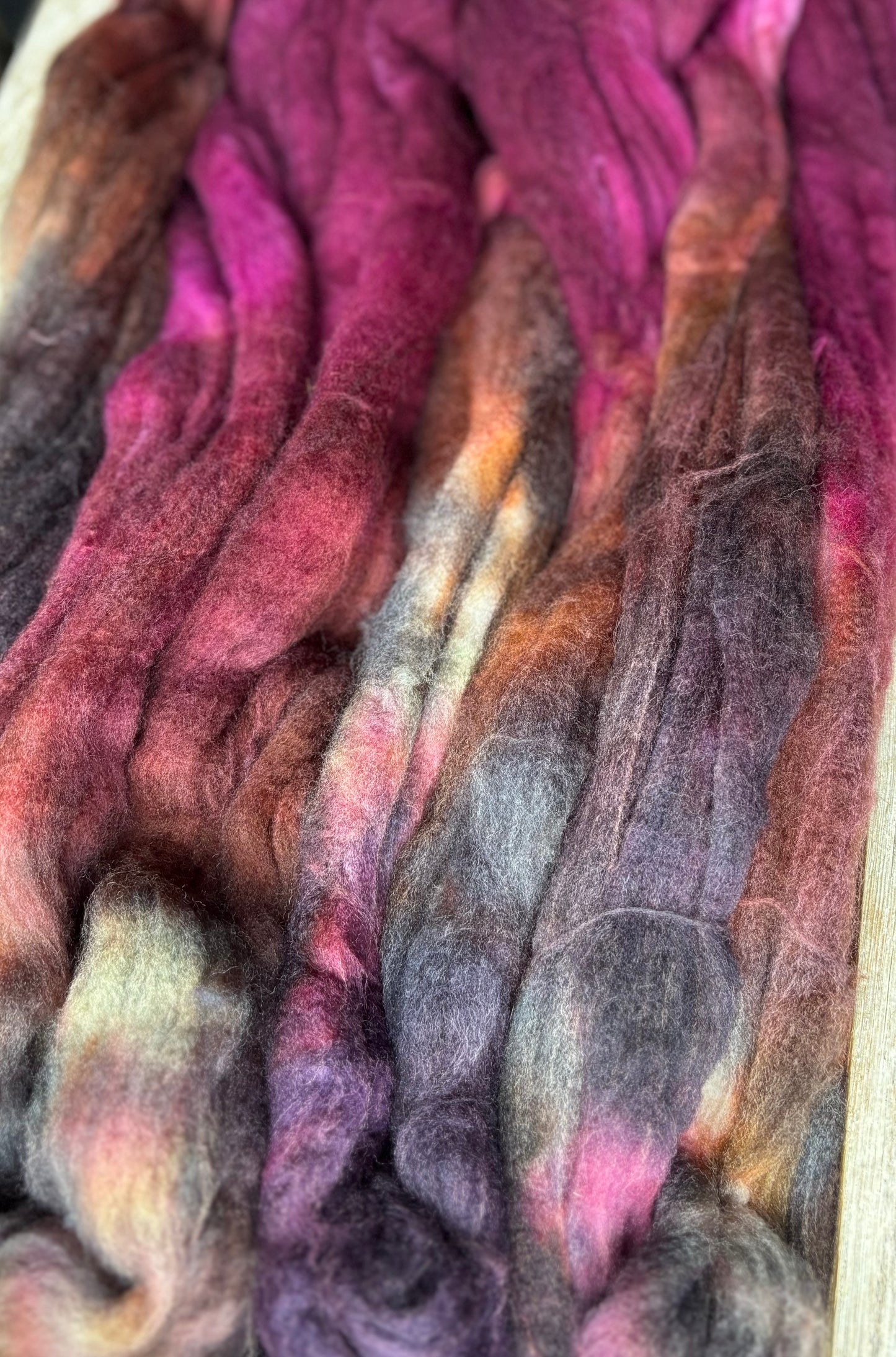 One of a Kind Batch - 100 grams of Spinning Fibre - 80% Superwash Merino Wool/ 20% Nylon - 22.5 Micron - Hand Dyed Combed Top
