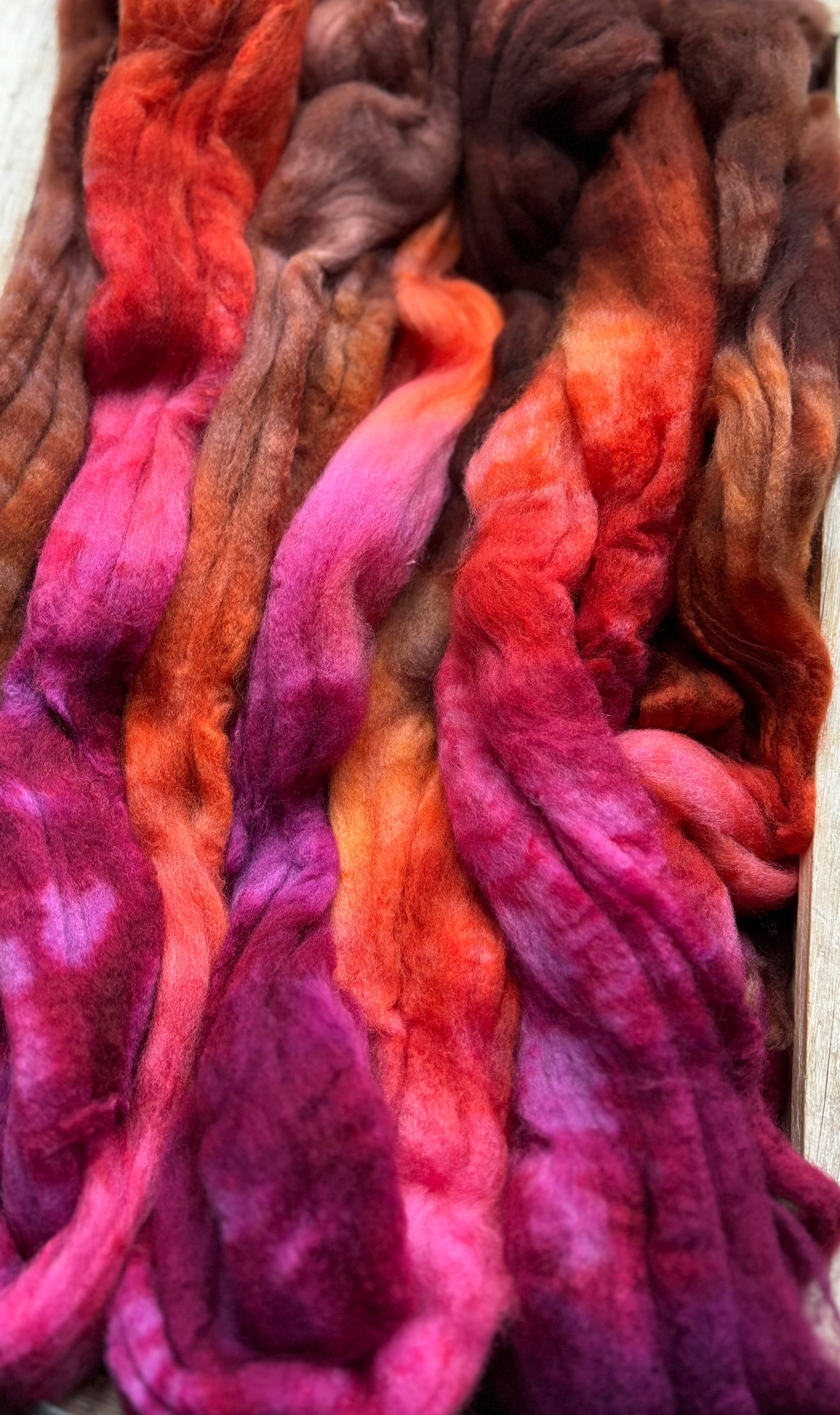 One of a Kind Batch - 100 grams of Spinning Fibre - Superwash Merino Wool 22 Micron - Hand Dyed Combed Top