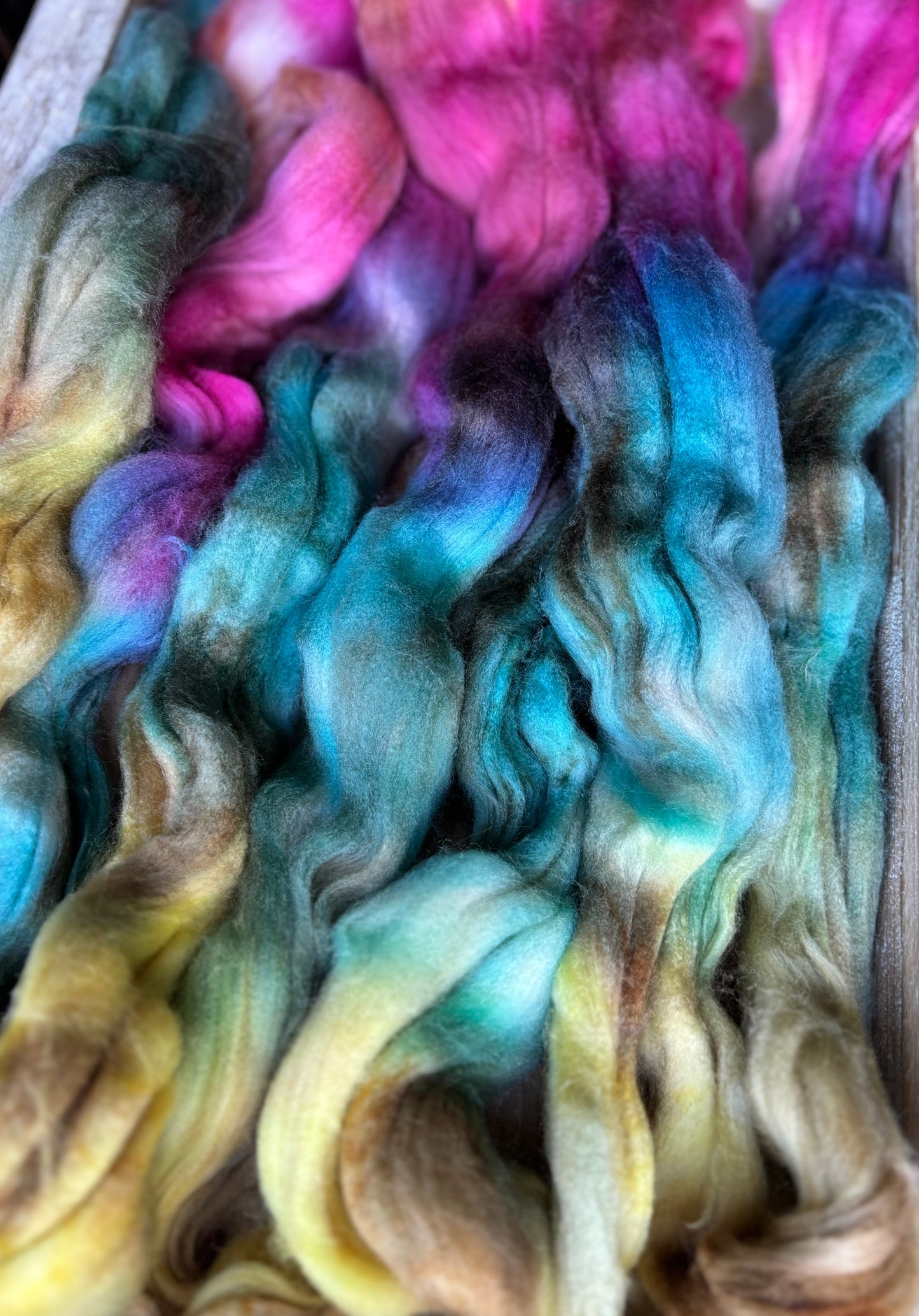 One of a Kind Batch - 100 grams of Spinning Fibre - Superwash Merino Wool 22 Micron - Hand Dyed Combed Top