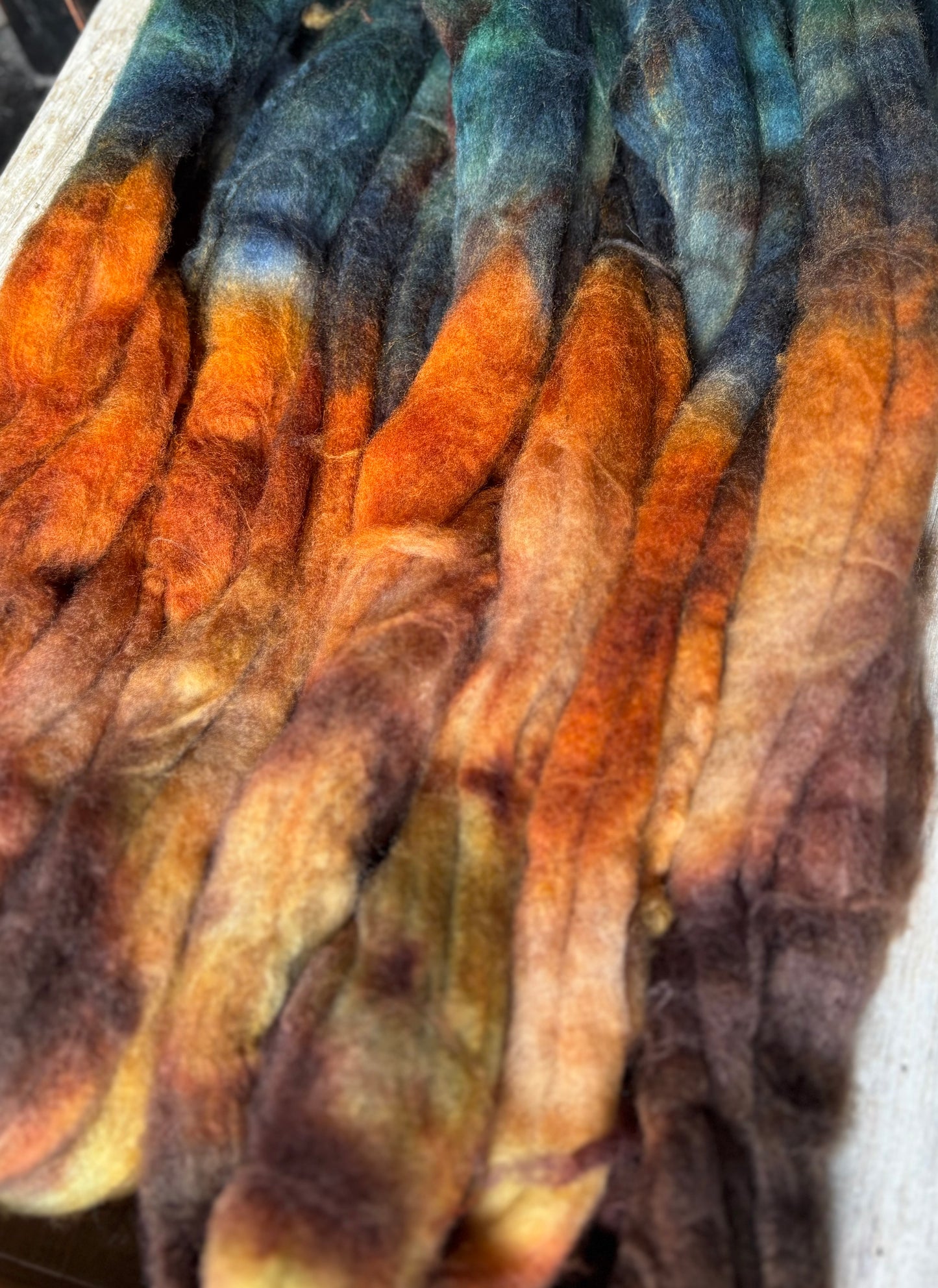 One of a Kind Batch - 100 grams of Spinning Fibre - 80% Superwash Merino Wool/ 20% Nylon - 22.5 Micron - Hand Dyed Combed Top