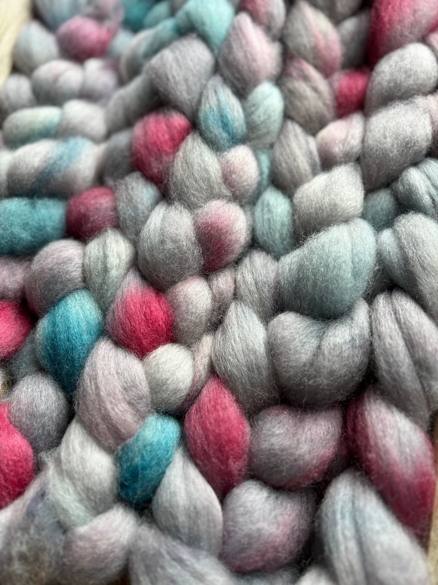 One of a Kind Batch - 100 grams of Spinning Fibre - Bluefaced Leicester Wool - 26 Micron - Hand Dyed Combed Top
