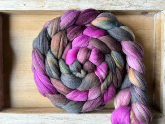 One of a Kind Batch - 100 grams of Spinning Fibre - 80% Superwash Merino Wool/ 20% Nylon - 22.5 Micron - Hand Dyed Combed Top