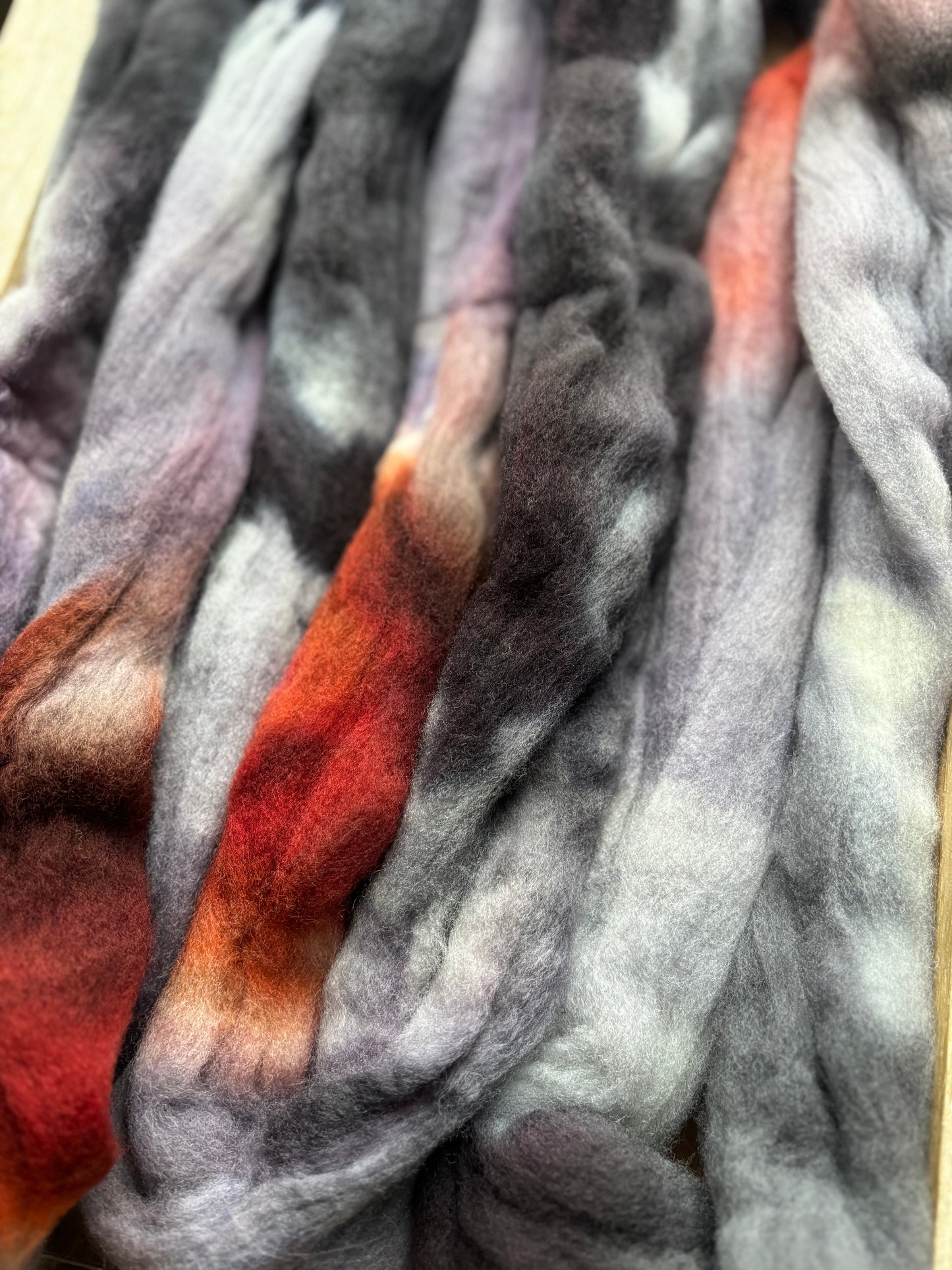 One of a Kind Batch - 100 grams of Spinning Fibre - 100% Targhee - 23 Micron - Hand Dyed Combed Top