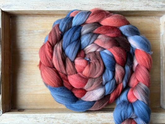 One of a Kind Batch - 100 grams of Spinning Fibre - 80% Superwash Merino Wool/ 20% Nylon - 22.5 Micron - Hand Dyed Combed Top