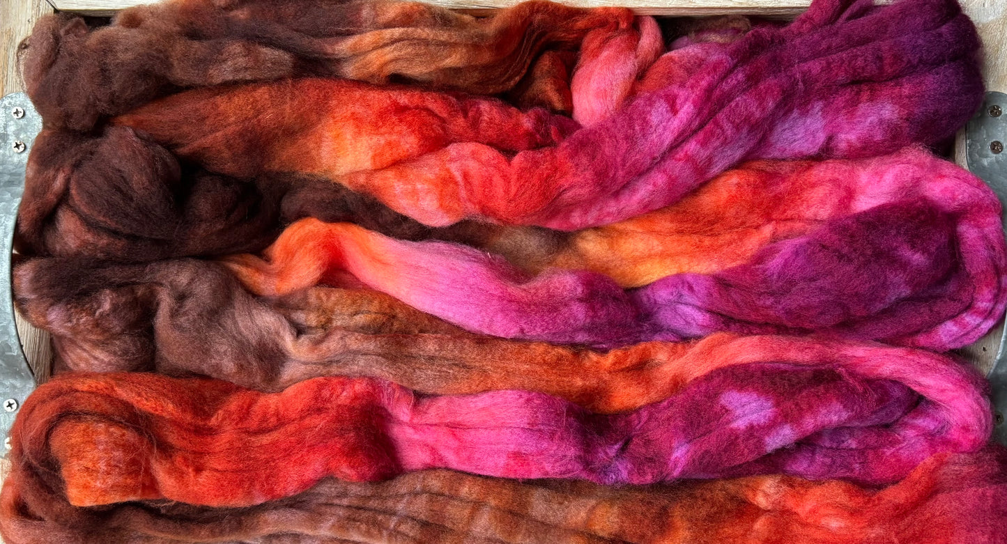 One of a Kind Batch - 100 grams of Spinning Fibre - Superwash Merino Wool 22 Micron - Hand Dyed Combed Top