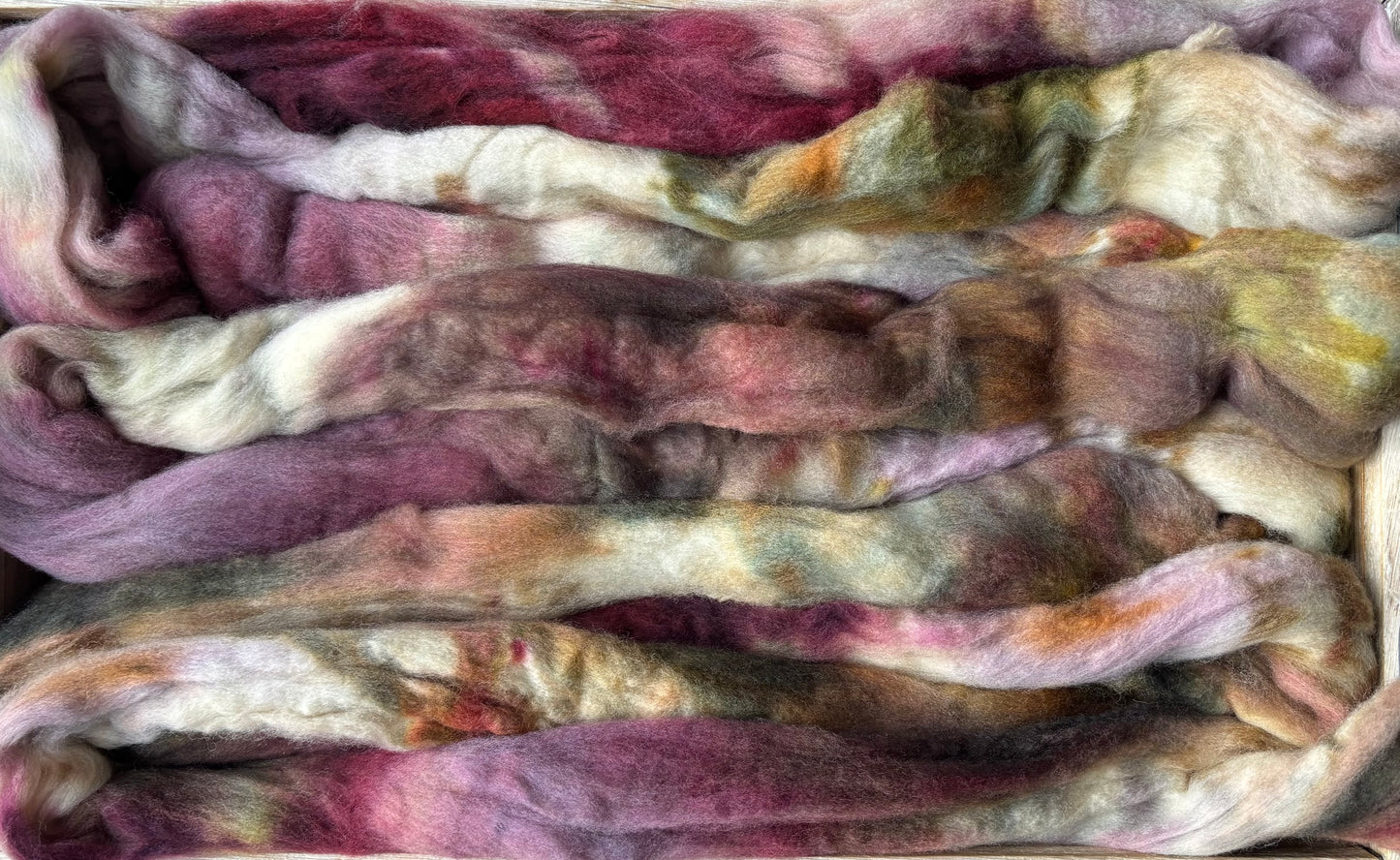 One of a Kind Batch - 100 grams of Spinning Fibre - Untreated Merino Wool 22 Micron - Hand Dyed Combed Top