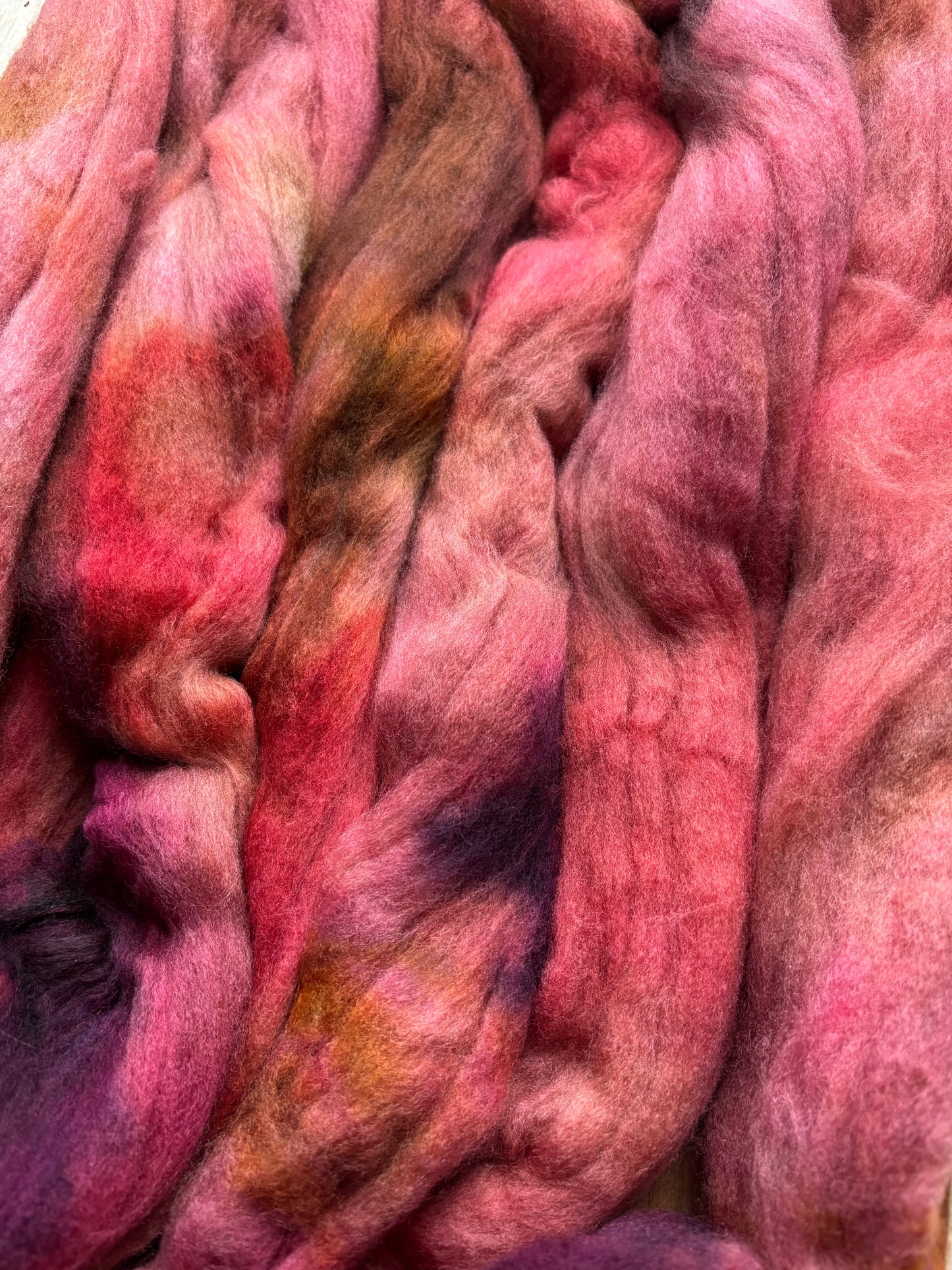 One of a Kind Batch - 100 grams of Spinning Fibre - Untreated Merino Wool 22 Micron - Hand Dyed Combed Top