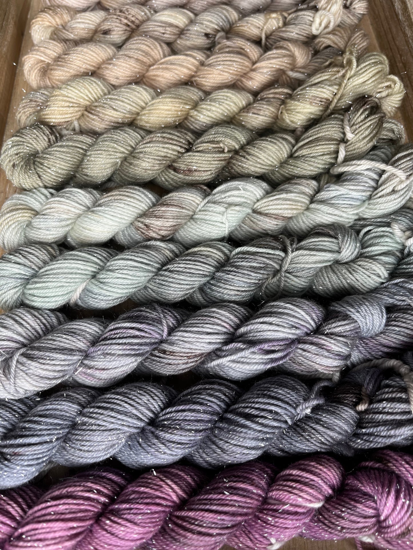 10 Skein Mini Yarn Fade - Silver Sparkle Sock Base