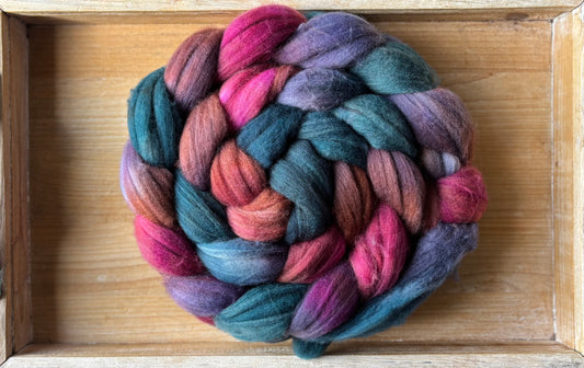 One of a Kind Batch - 100 grams of Spinning Fibre - 80% Superwash Merino Wool/ 20% Nylon - 22.5 Micron - Hand Dyed Combed Top