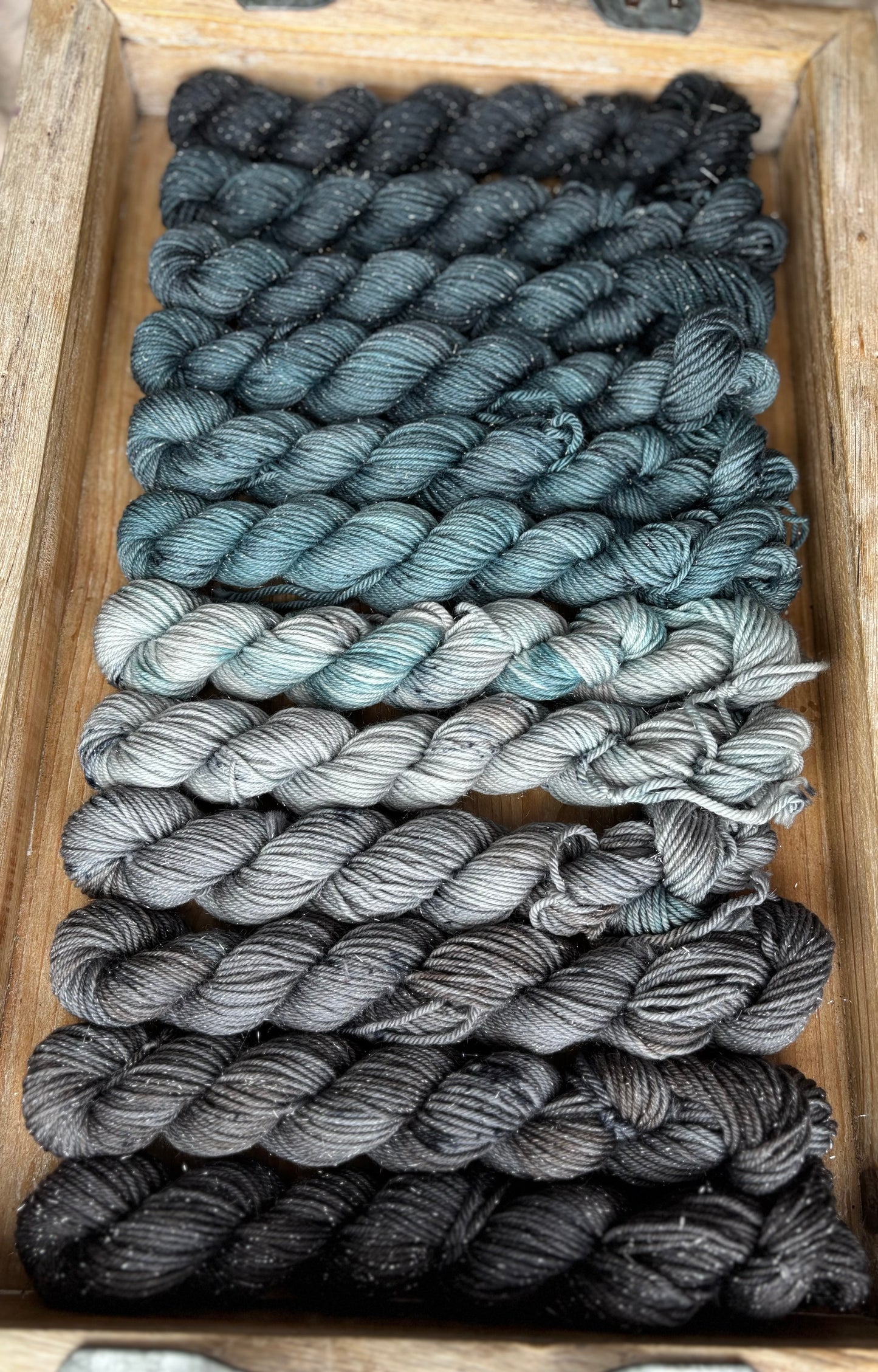 24 Skein Mini Yarn Fade - Silver Sparkle Sock Base