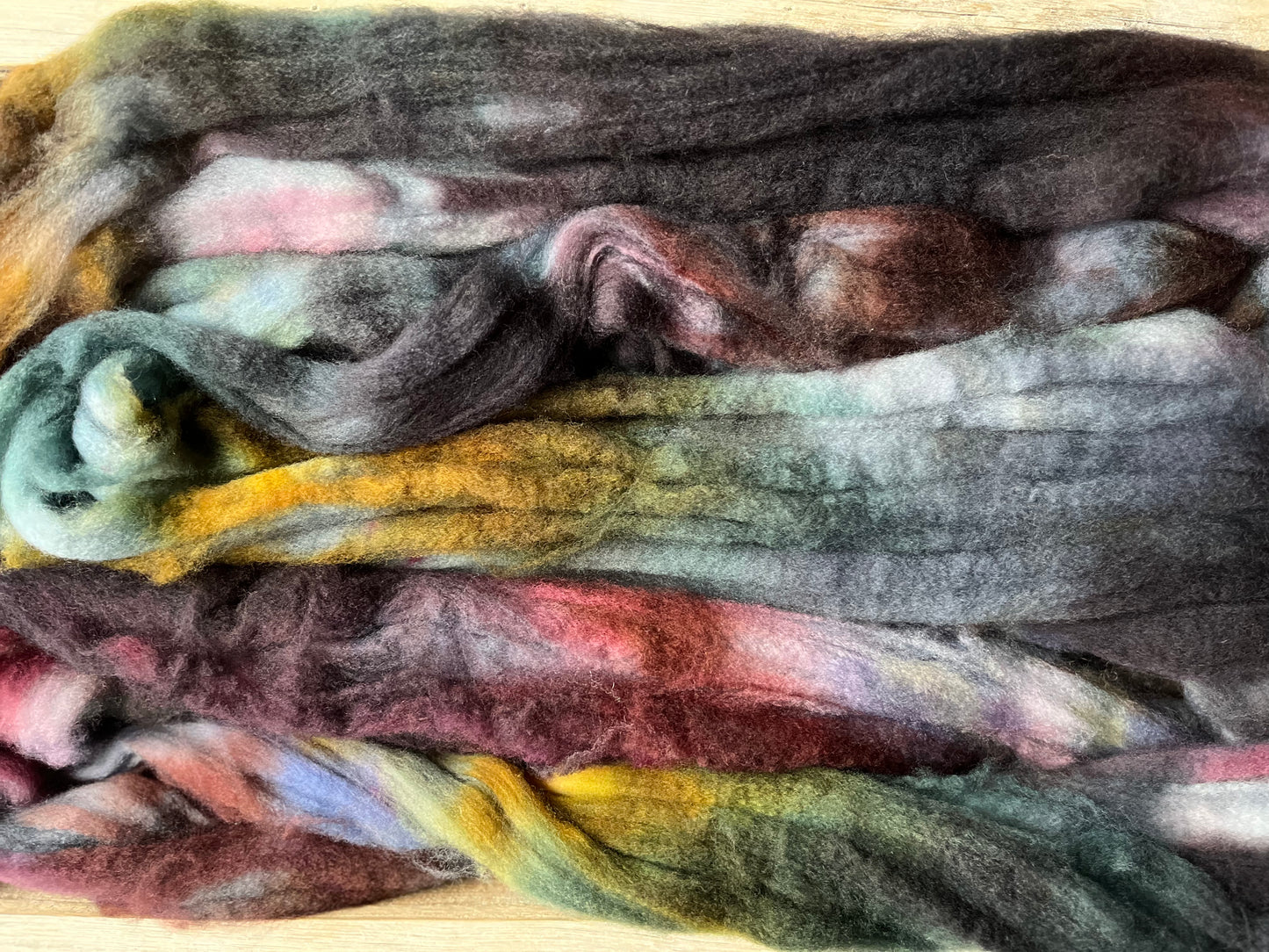 One of a Kind Batch - 100 grams of Spinning Fibre - Superwash Merino Wool 22 Micron - Hand Dyed Combed Top