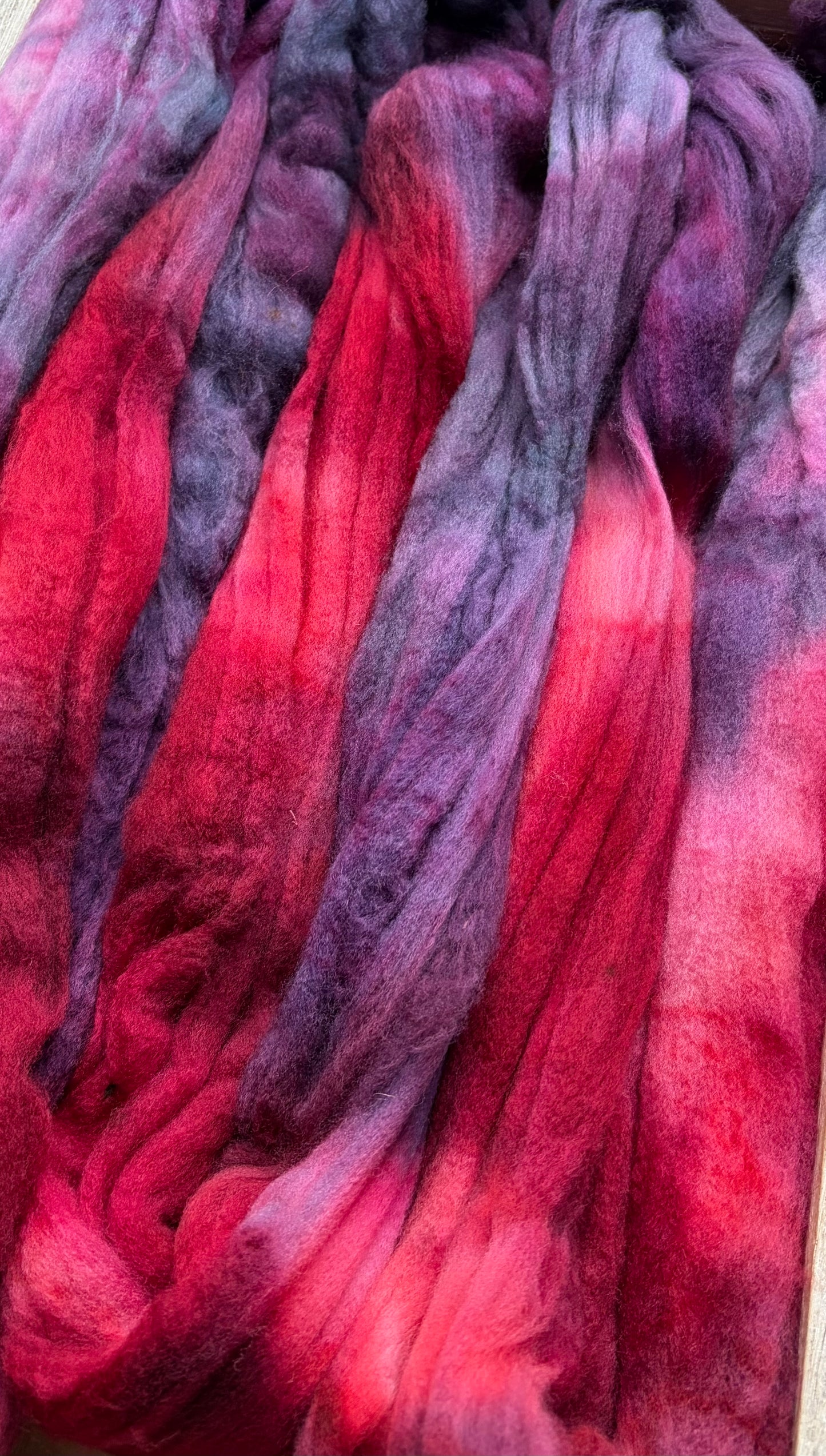 100% Superwash Merino Wool - 22 Micron - One of a Kind Batch - 100 grams of Spinning Fibre - Hand Dyed Combed Top