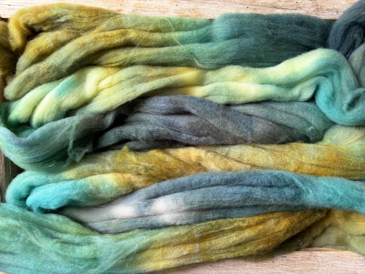 One of a Kind Batch - 100 grams of Spinning Fibre - 80% Superwash Merino Wool/ 20% Nylon - 22.5 Micron - Hand Dyed Combed Top