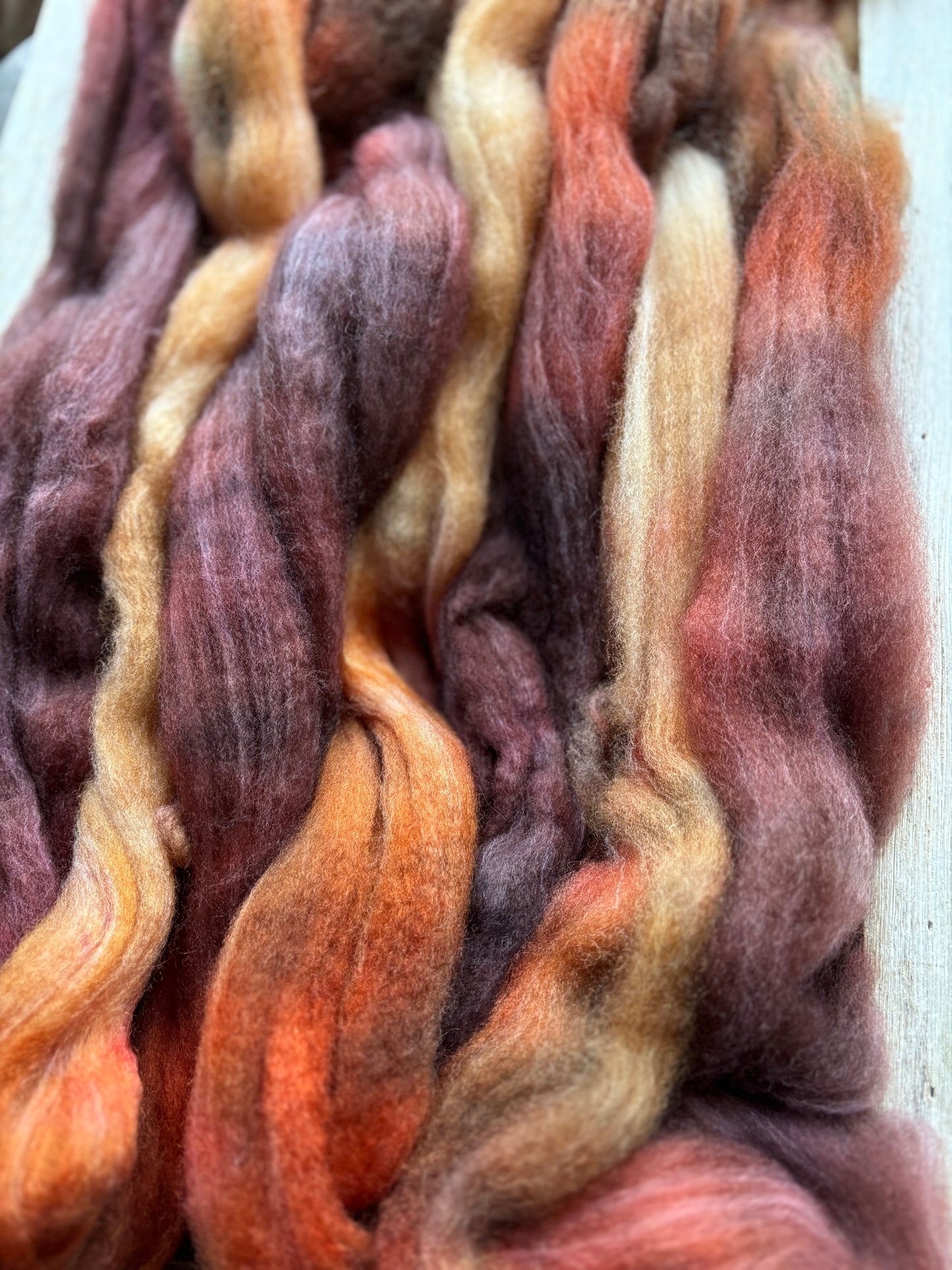 One of a Kind Batch - 100 grams of Spinning Fibre - 80% Superwash Merino Wool/ 20% Nylon - 22.5 Micron - Hand Dyed Combed Top