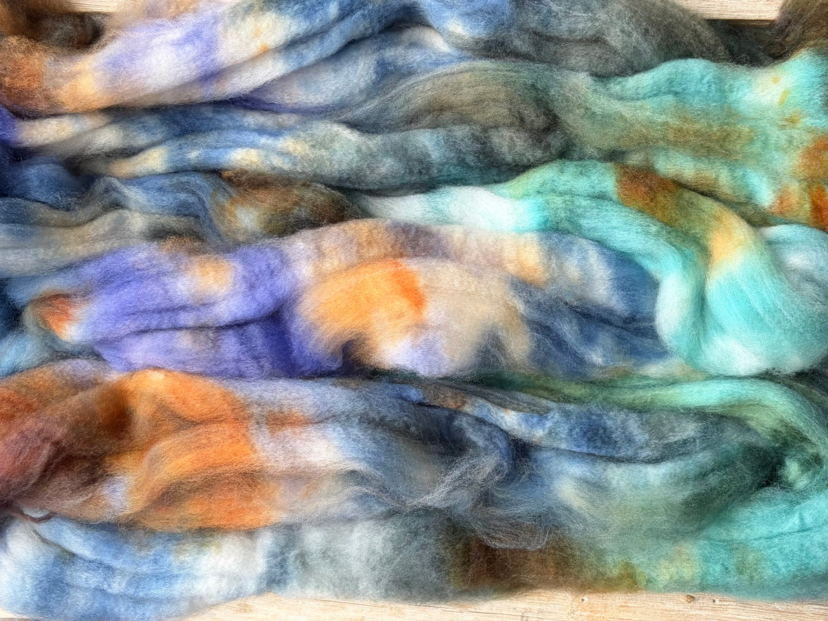 80% Superwash Merino Wool/ 10% Nylon/ 10% Cashmere - 18.5 Micron - One of a Kind Batch - 100 grams of Spinning Fibre - Hand Dyed Combed Top