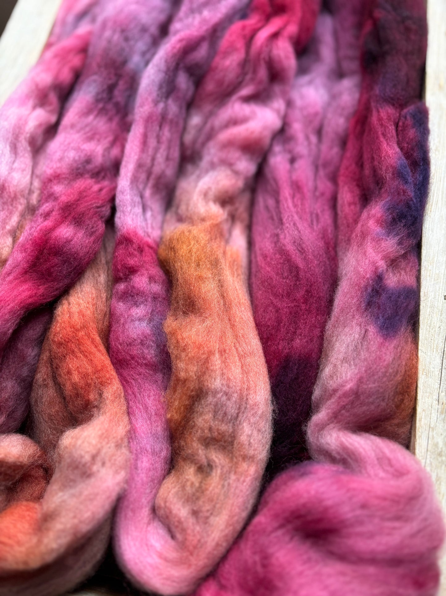 One of a Kind Batch - 100 grams of Spinning Fibre - Untreated Merino Wool 22 Micron - Hand Dyed Combed Top