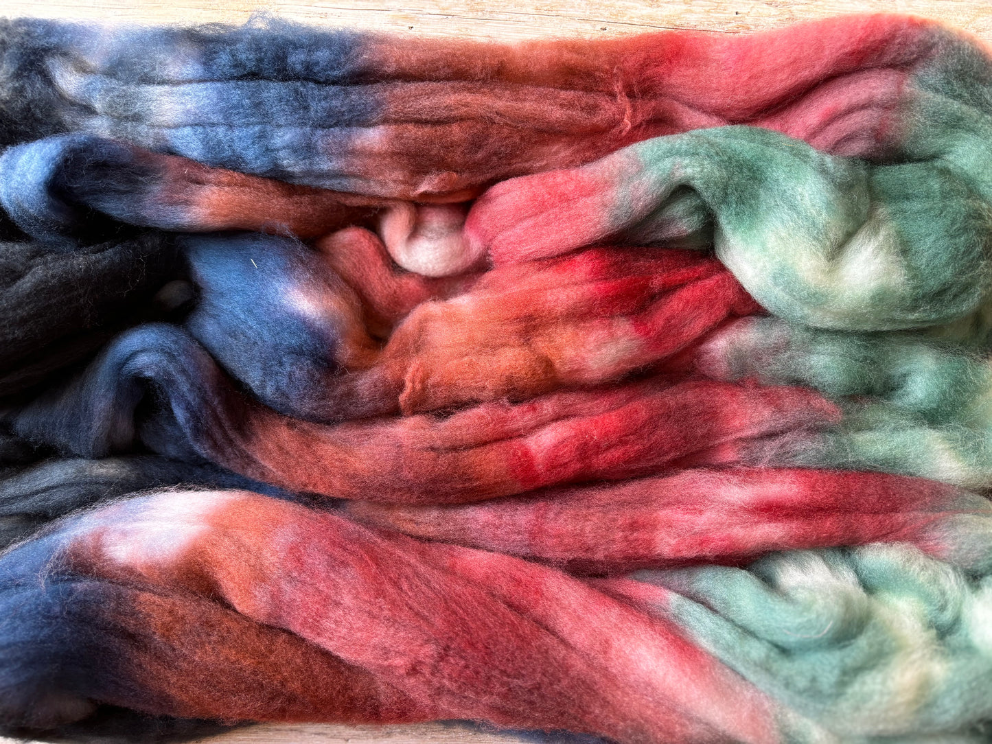 One of a Kind Batch - 100 grams of Spinning Fibre - Superwash Merino Wool 22 Micron - Hand Dyed Combed Top