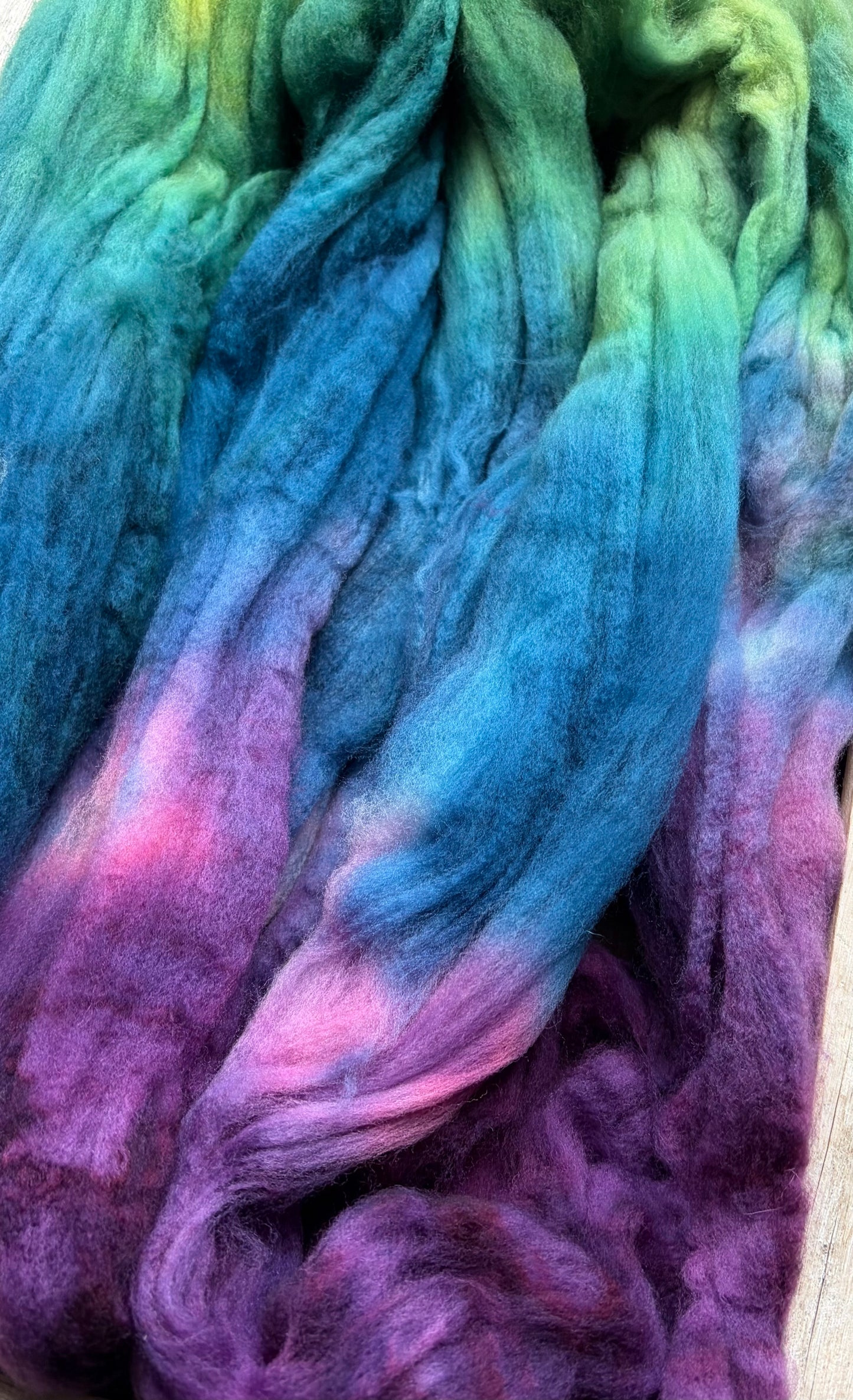100% Superwash Merino Wool - 22 Micron - One of a Kind Batch - 100 grams of Spinning Fibre - Hand Dyed Combed Top