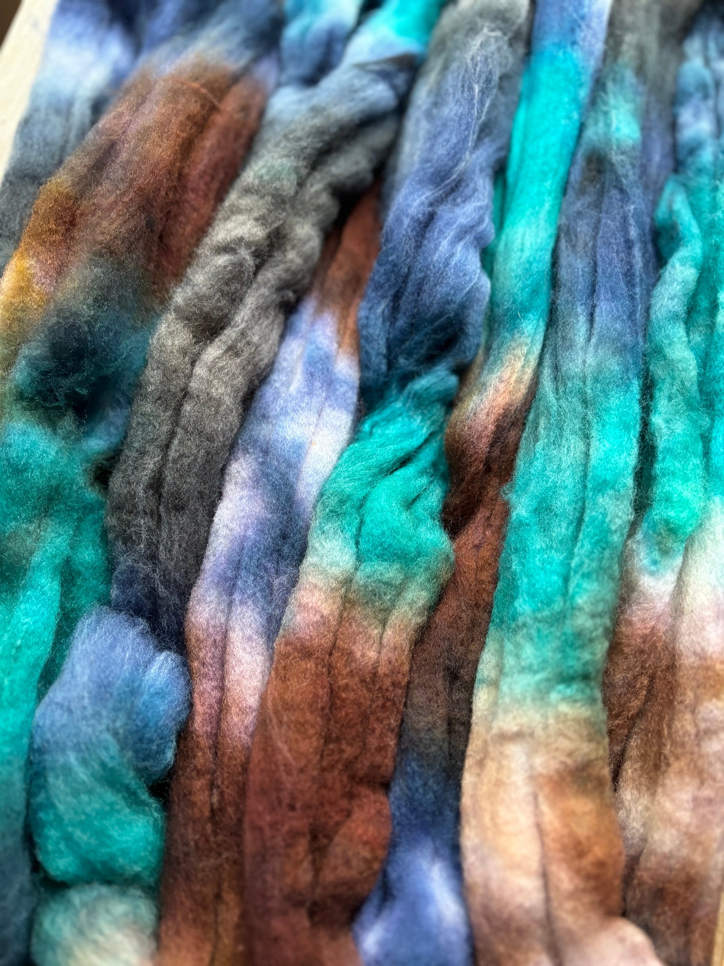 One of a Kind Batch - 100 grams of Spinning Fibre - 80% Superwash Merino Wool/ 20% Nylon - 22.5 Micron - Hand Dyed Combed Top