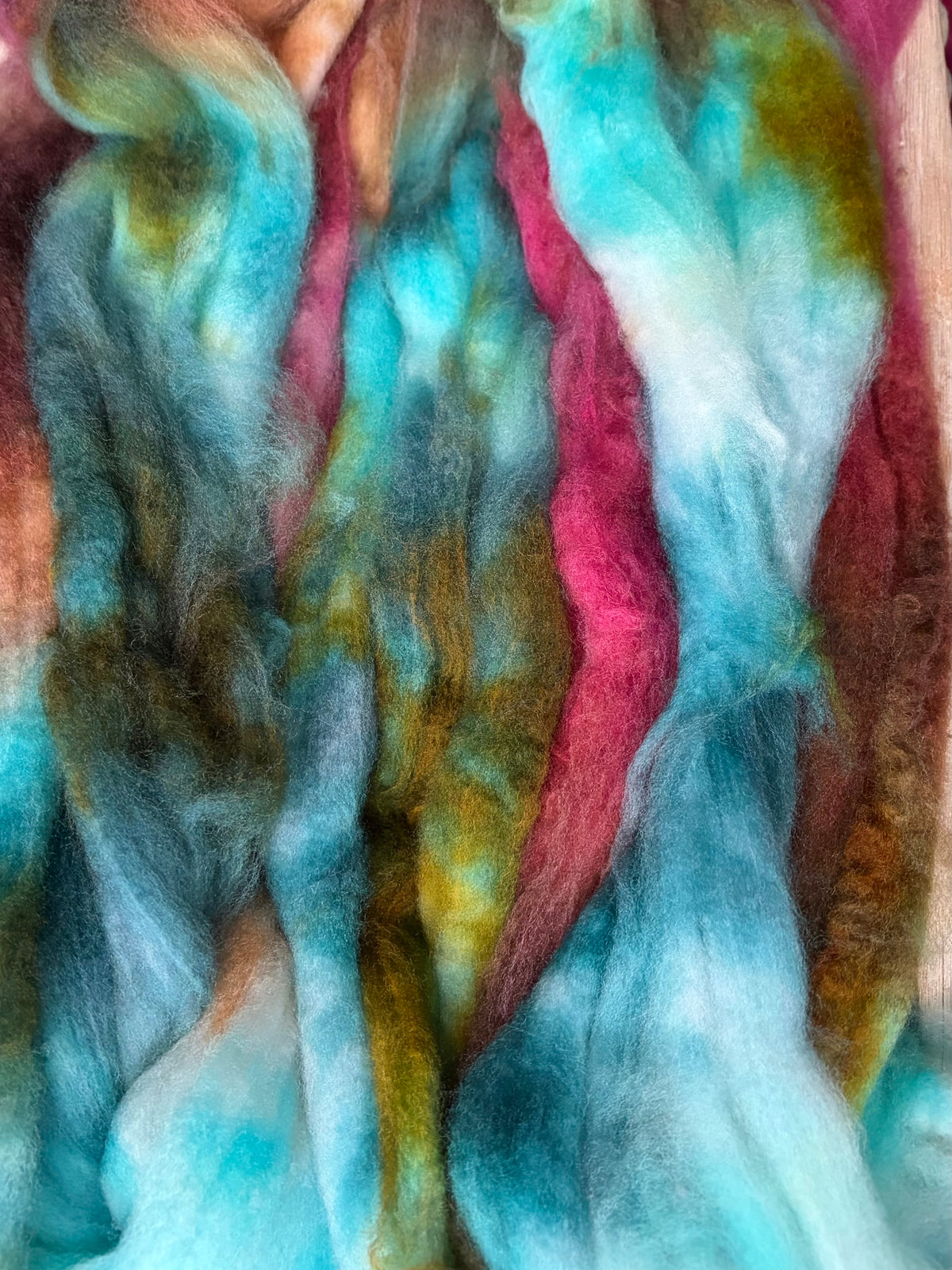 80% Superwash Merino Wool/ 10% Nylon/ 10% Cashmere - 18.5 Micron - One of a Kind Batch - 100 grams of Spinning Fibre - Hand Dyed Combed Top