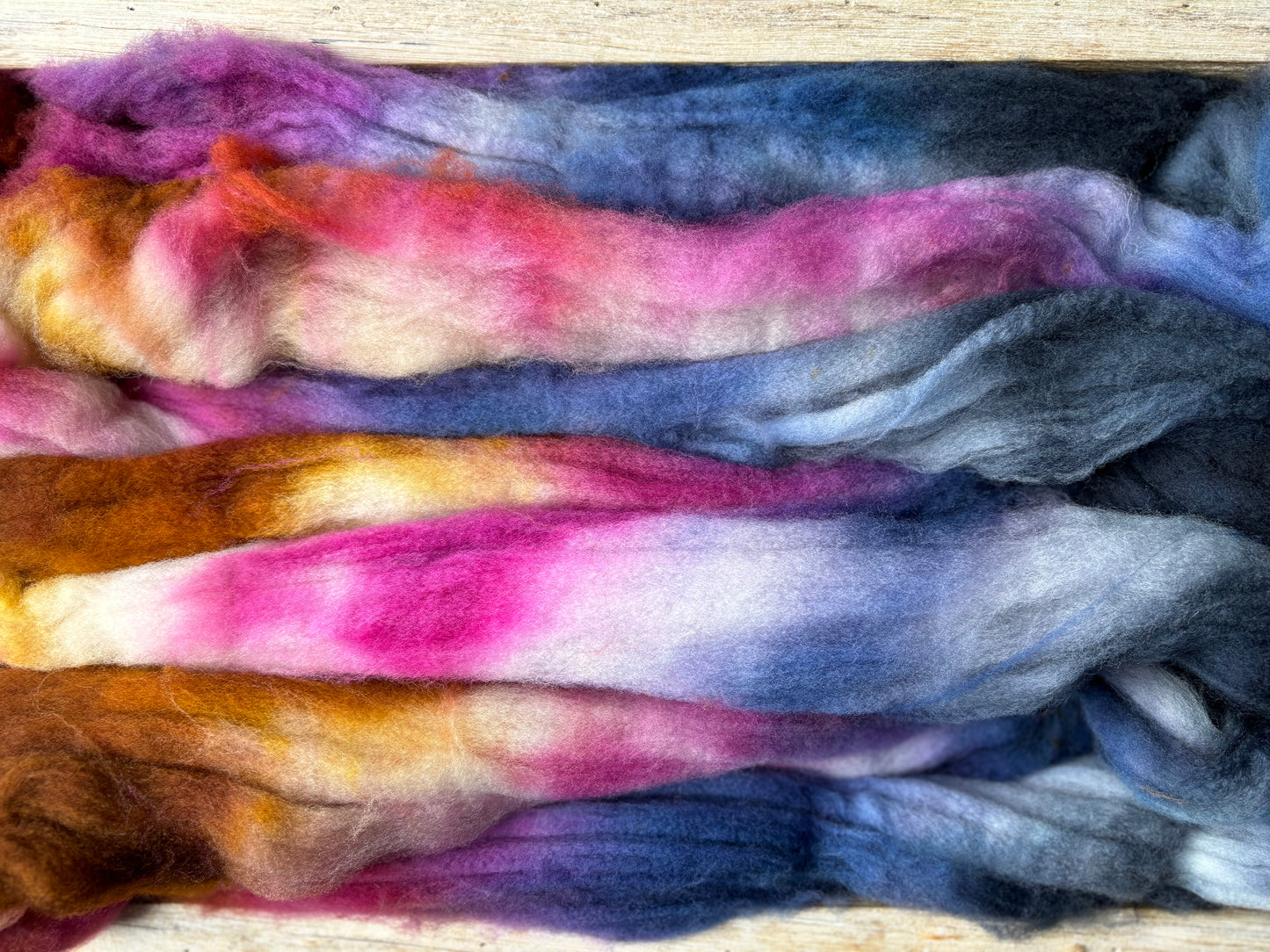 One of a Kind Batch - 100 grams of Spinning Fibre - Superwash Merino Wool 22 Micron - Hand Dyed Combed Top