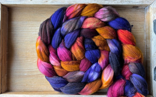 One of a Kind Batch - 100 grams of Spinning Fibre - Superwash Merino Wool 22 Micron - Hand Dyed Combed Top