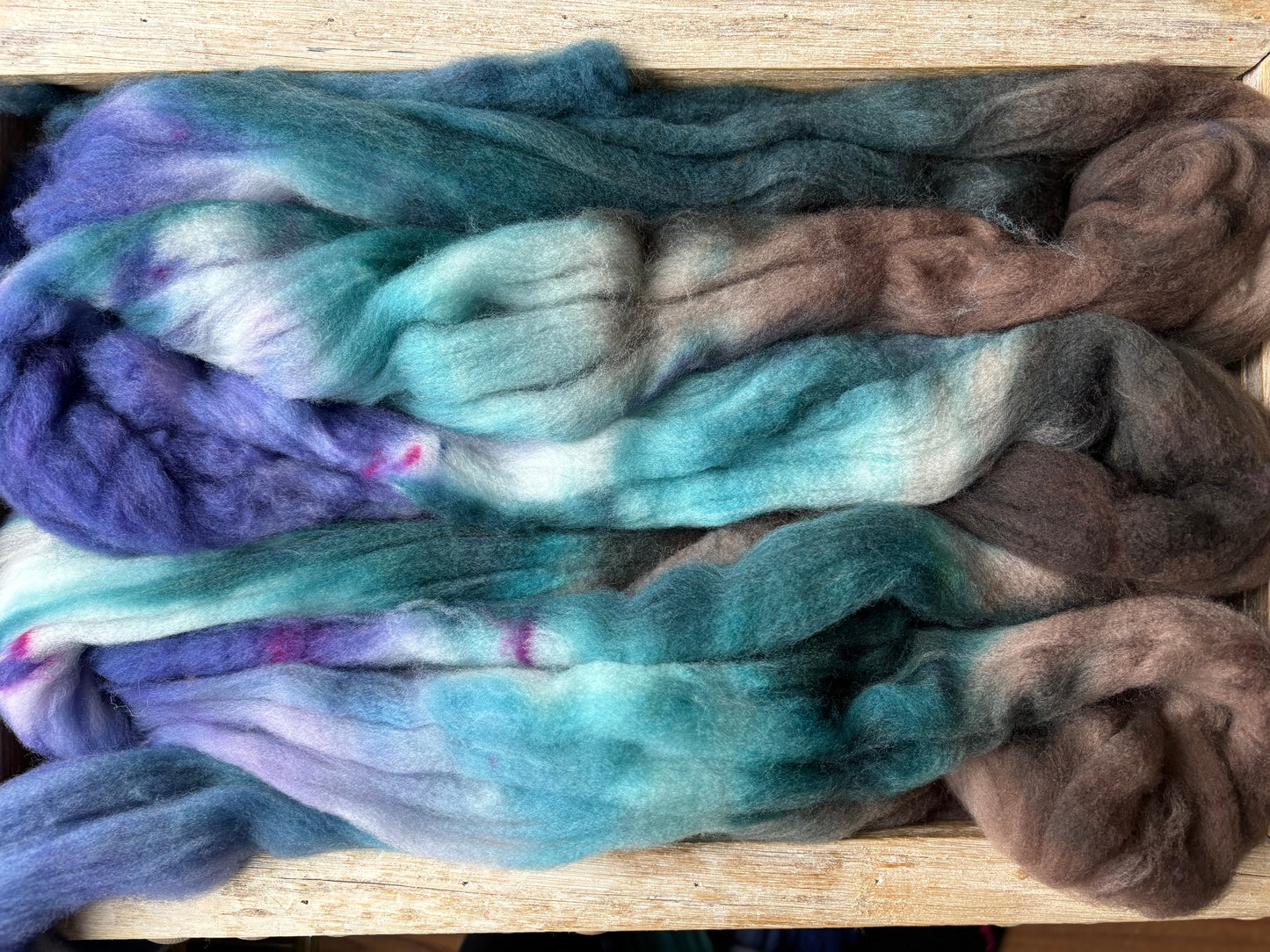 One of a Kind Batch - 100 grams of Spinning Fibre - 80% Superwash Merino Wool/ 20% Nylon - 22.5 Micron - Hand Dyed Combed Top