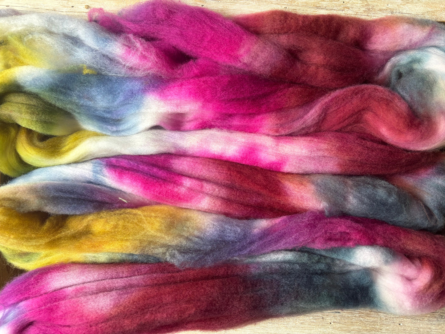 One of a Kind Batch - 100 grams of Spinning Fibre - Superwash Merino Wool 22 Micron - Hand Dyed Combed Top