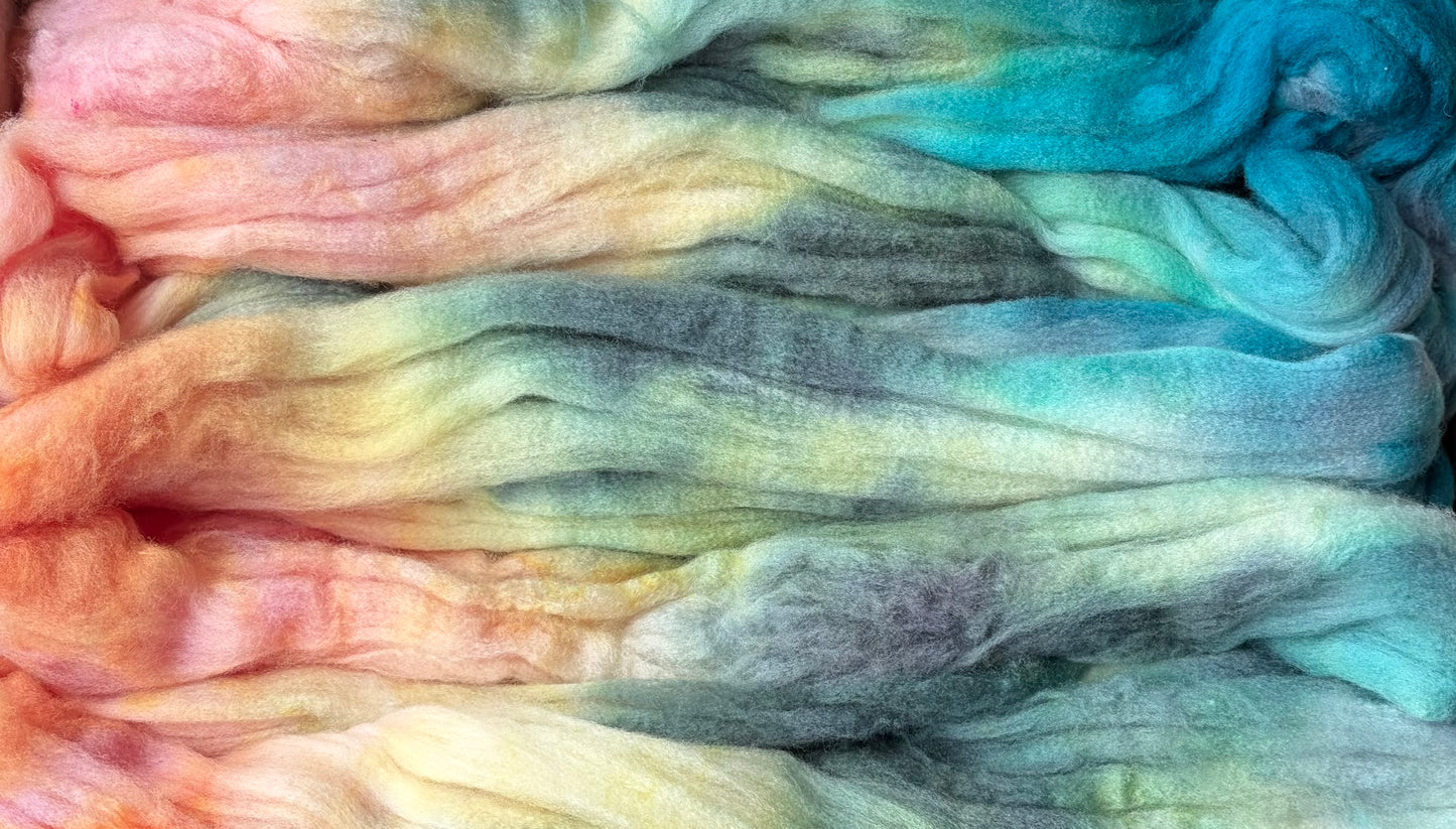 100% Superwash Merino Wool - 22 Micron - One of a Kind Batch - 100 grams of Spinning Fibre - Hand Dyed Combed Top