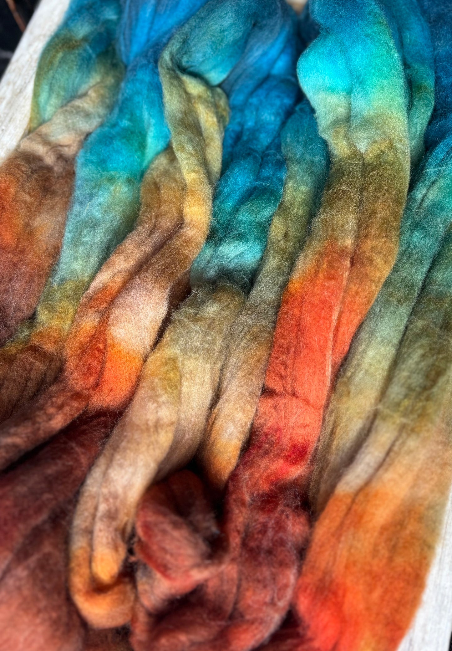 One of a Kind Batch - 100 grams of Spinning Fibre - 80% Superwash Merino Wool/ 20% Nylon - 22.5 Micron - Hand Dyed Combed Top