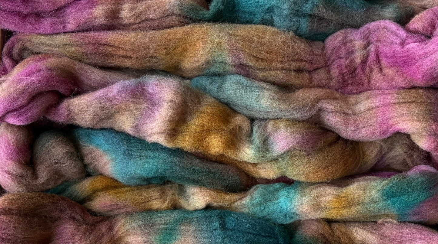 Targhee - 23 Micron - One of a Kind Batch - 100 grams of Spinning Fibre - Hand Dyed Combed Top