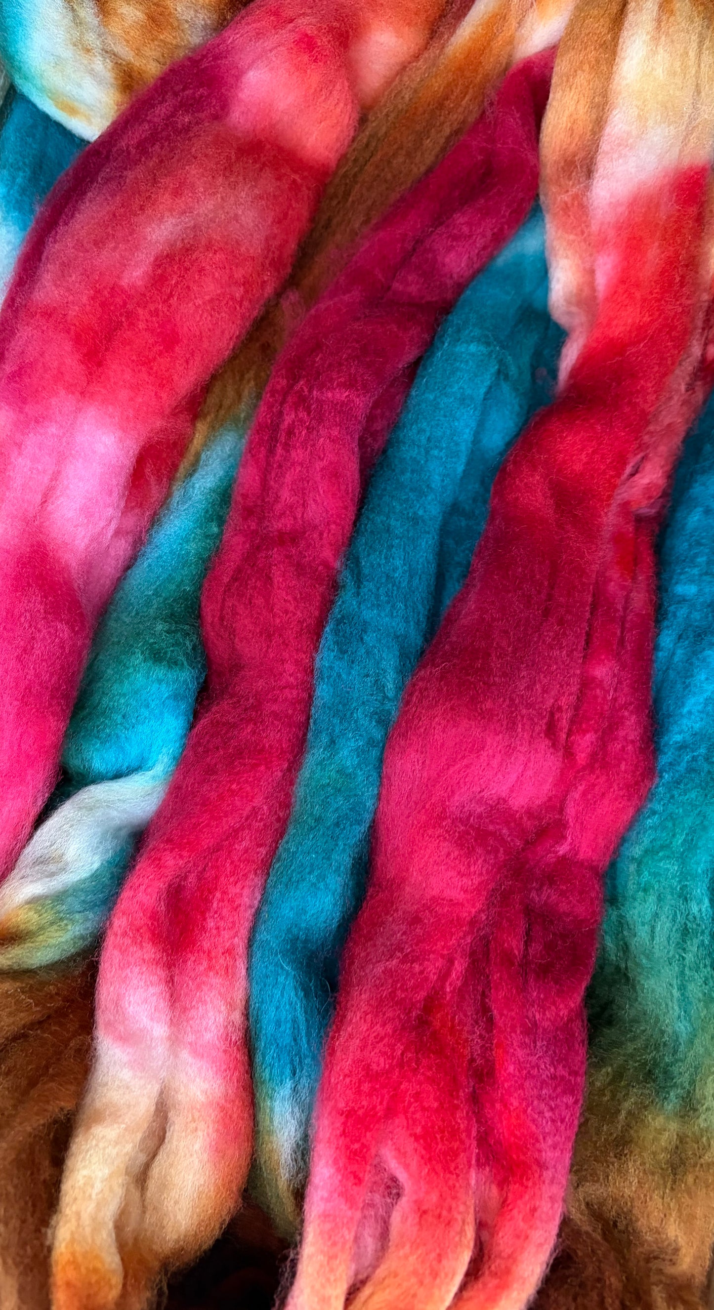 100% Superwash Merino Wool - 22 Micron - One of a Kind Batch - 100 grams of Spinning Fibre - Hand Dyed Combed Top