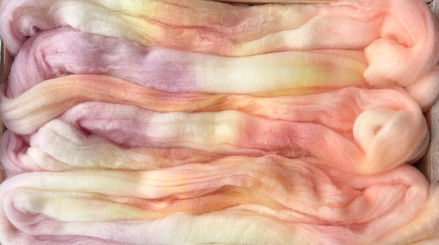 100% Superwash Merino Wool - 22 Micron - One of a Kind Batch - 100 grams of Spinning Fibre - Hand Dyed Combed Top