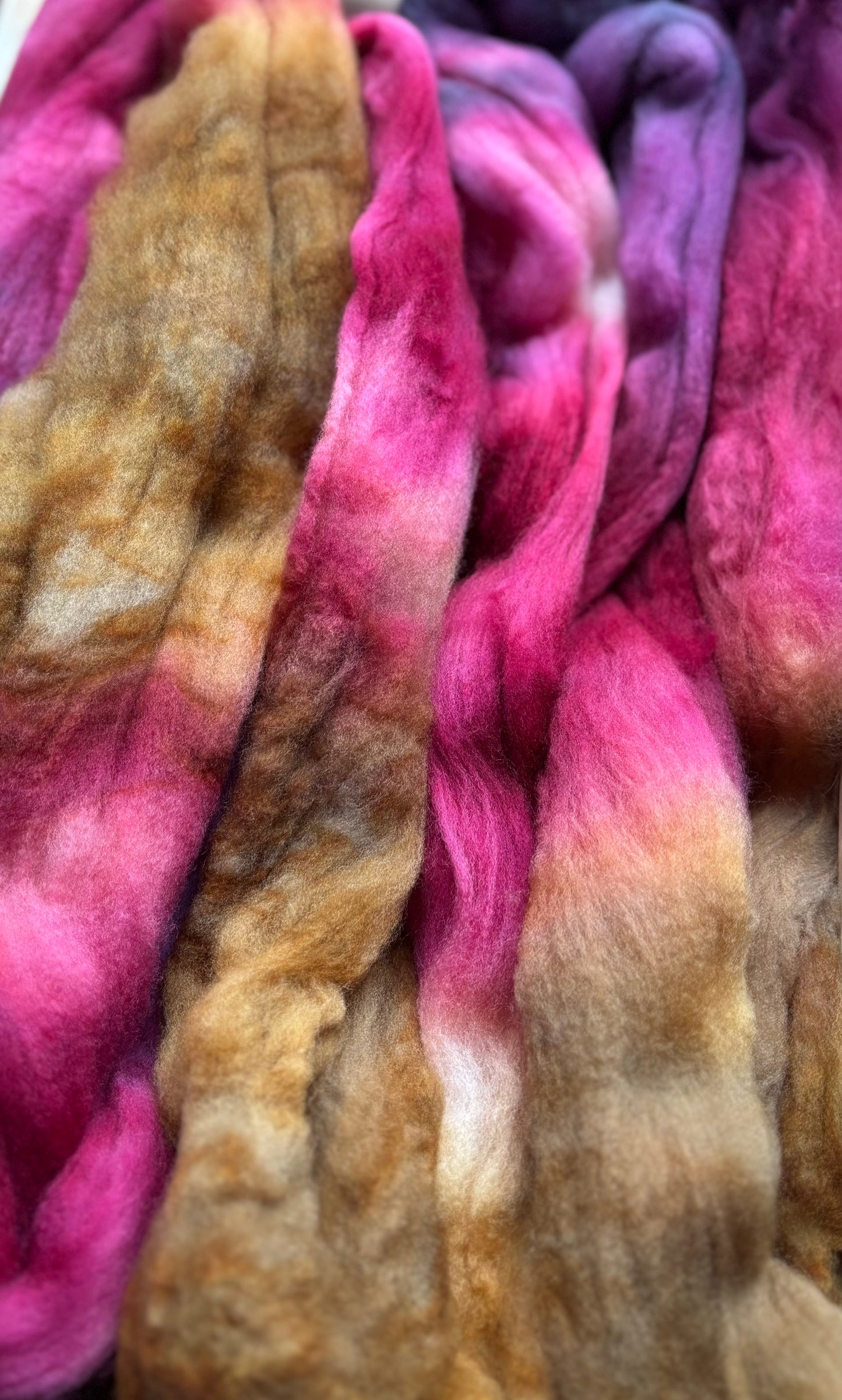 One of a Kind Batch - 100 grams of Spinning Fibre - Superwash Merino Wool 22 Micron - Hand Dyed Combed Top
