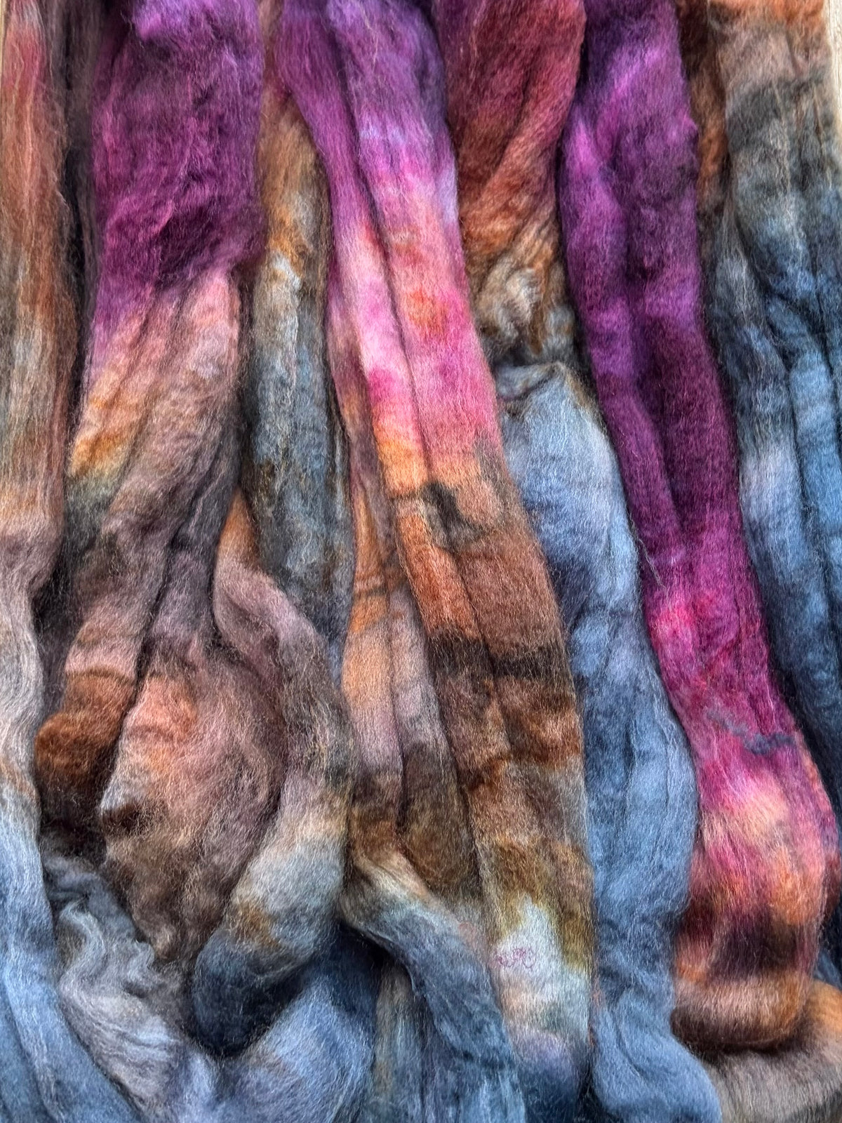 80% Superwash Merino Wool/ 10% Nylon/ 10% Cashmere - 18.5 Micron - One of a Kind Batch - 100 grams of Spinning Fibre - Hand Dyed Combed Top