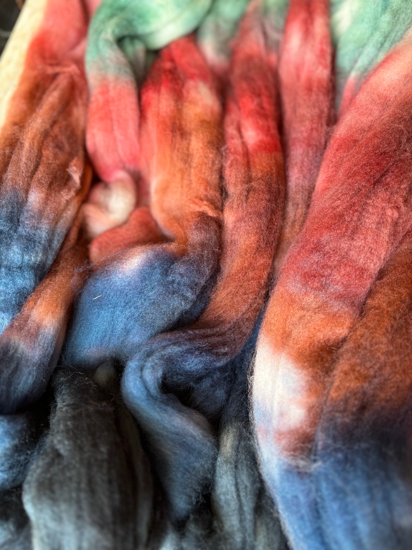 One of a Kind Batch - 100 grams of Spinning Fibre - Superwash Merino Wool 22 Micron - Hand Dyed Combed Top