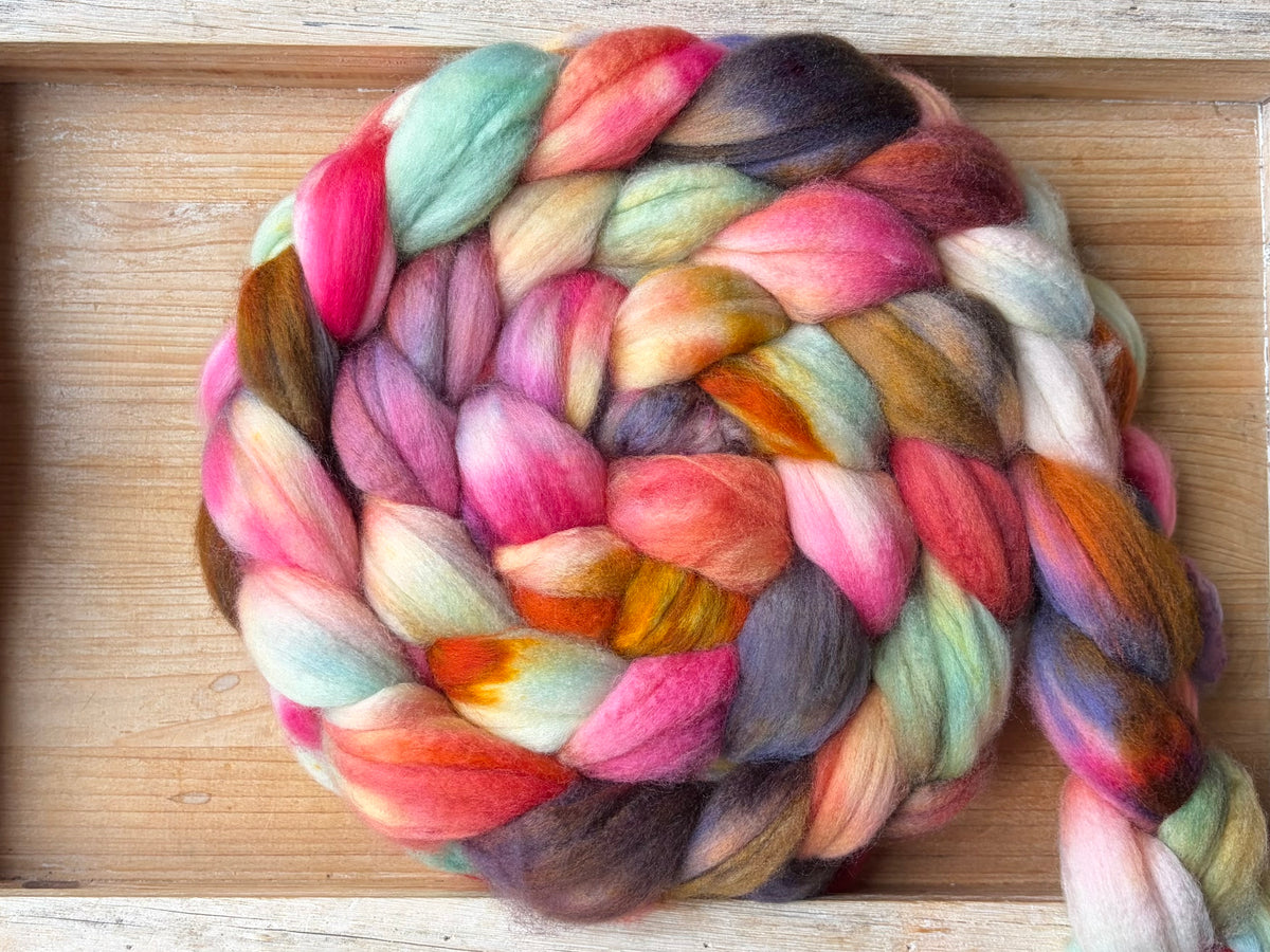 80% Superwash Merino Wool/ 10% Nylon/ 10% Cashmere - 18.5 Micron - One of a Kind Batch - 100 grams of Spinning Fibre - Hand Dyed Combed Top