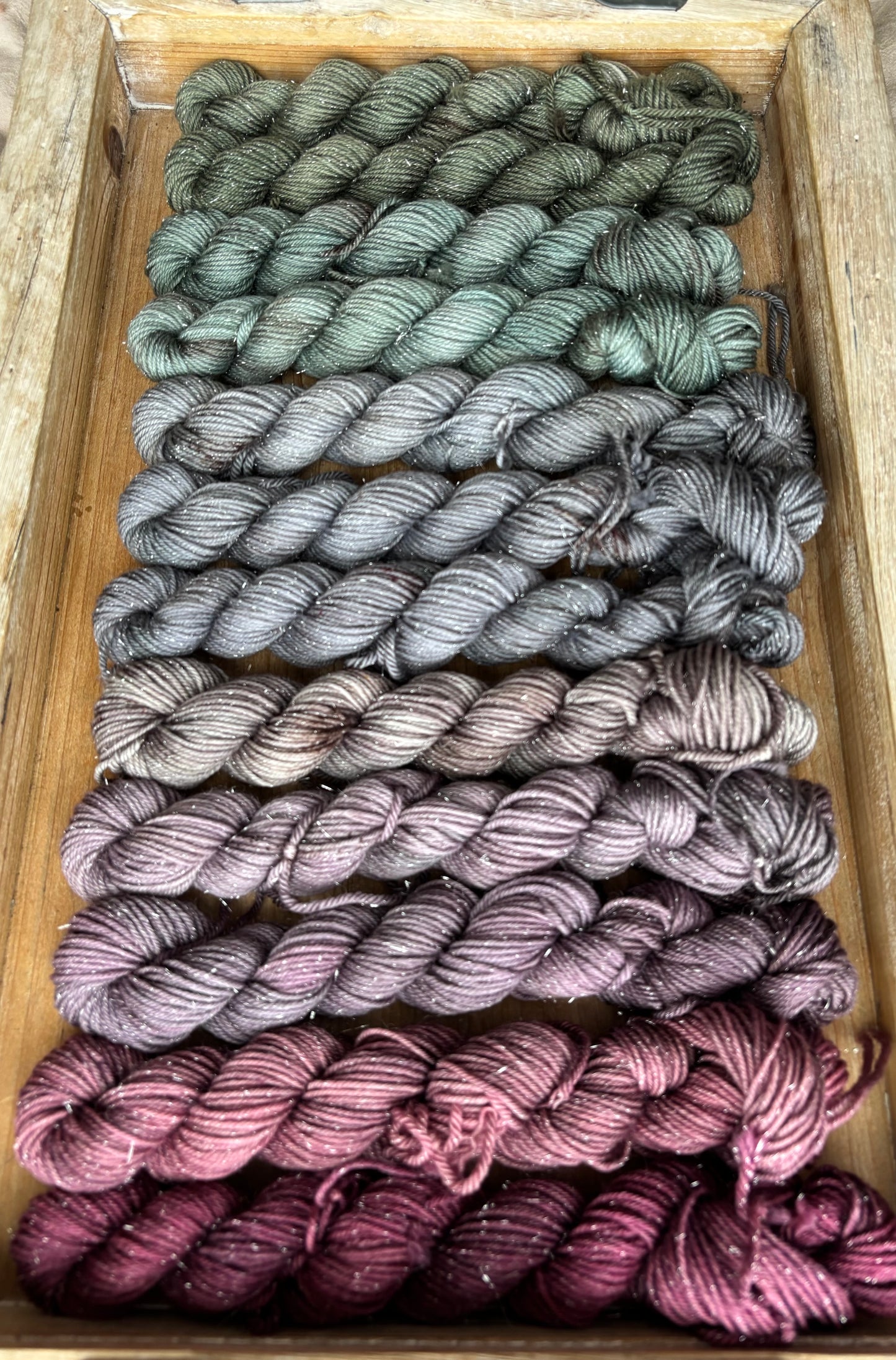 24 Skein Mini Yarn Fade - Silver Sparkle Sock Base