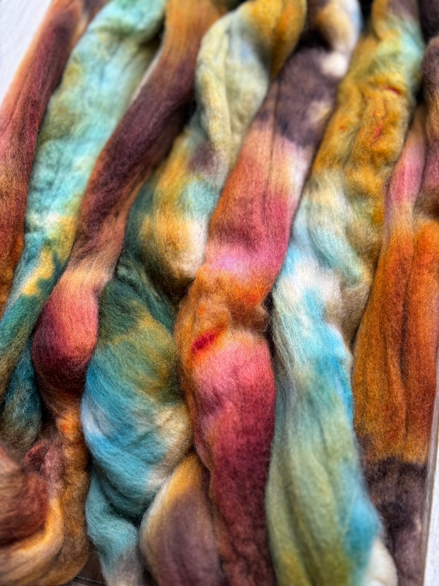 One of a Kind Batch - 100 grams of Spinning Fibre - Untreated Merino Wool 22 Micron - Hand Dyed Combed Top