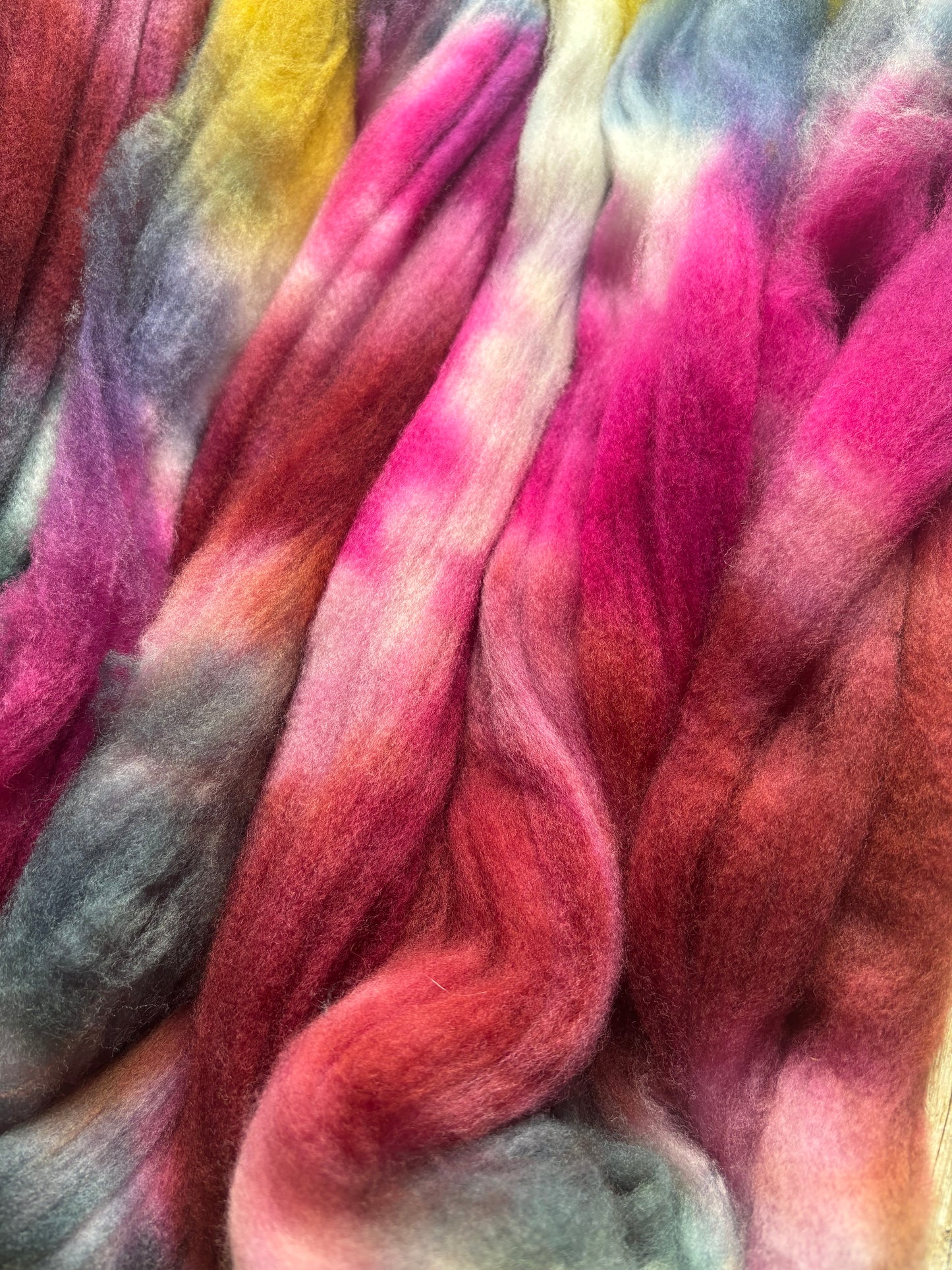 One of a Kind Batch - 100 grams of Spinning Fibre - Superwash Merino Wool 22 Micron - Hand Dyed Combed Top